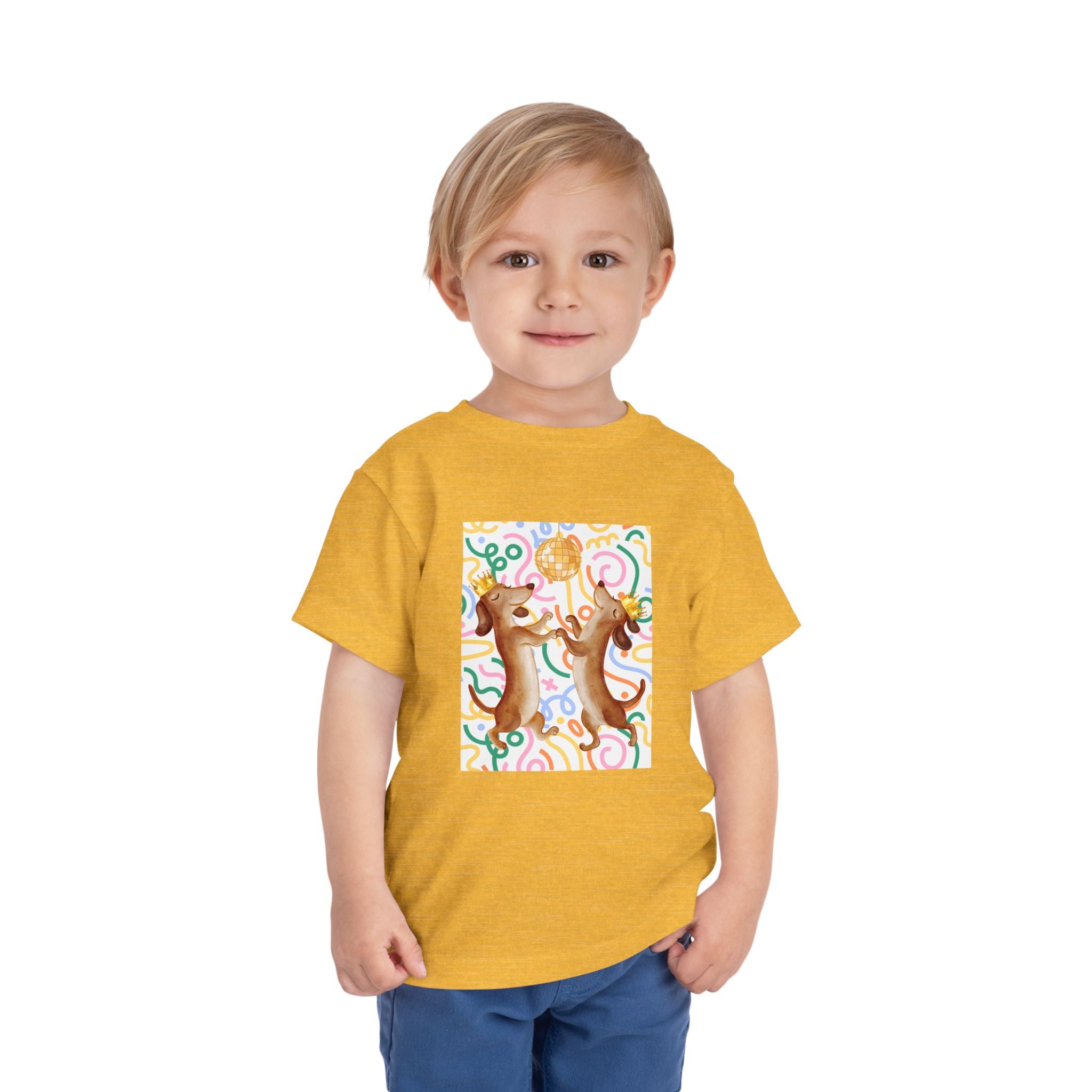 Two Dancing Dachshunds with Crowns T-Shirt | Pop Art Disco Kids Tee