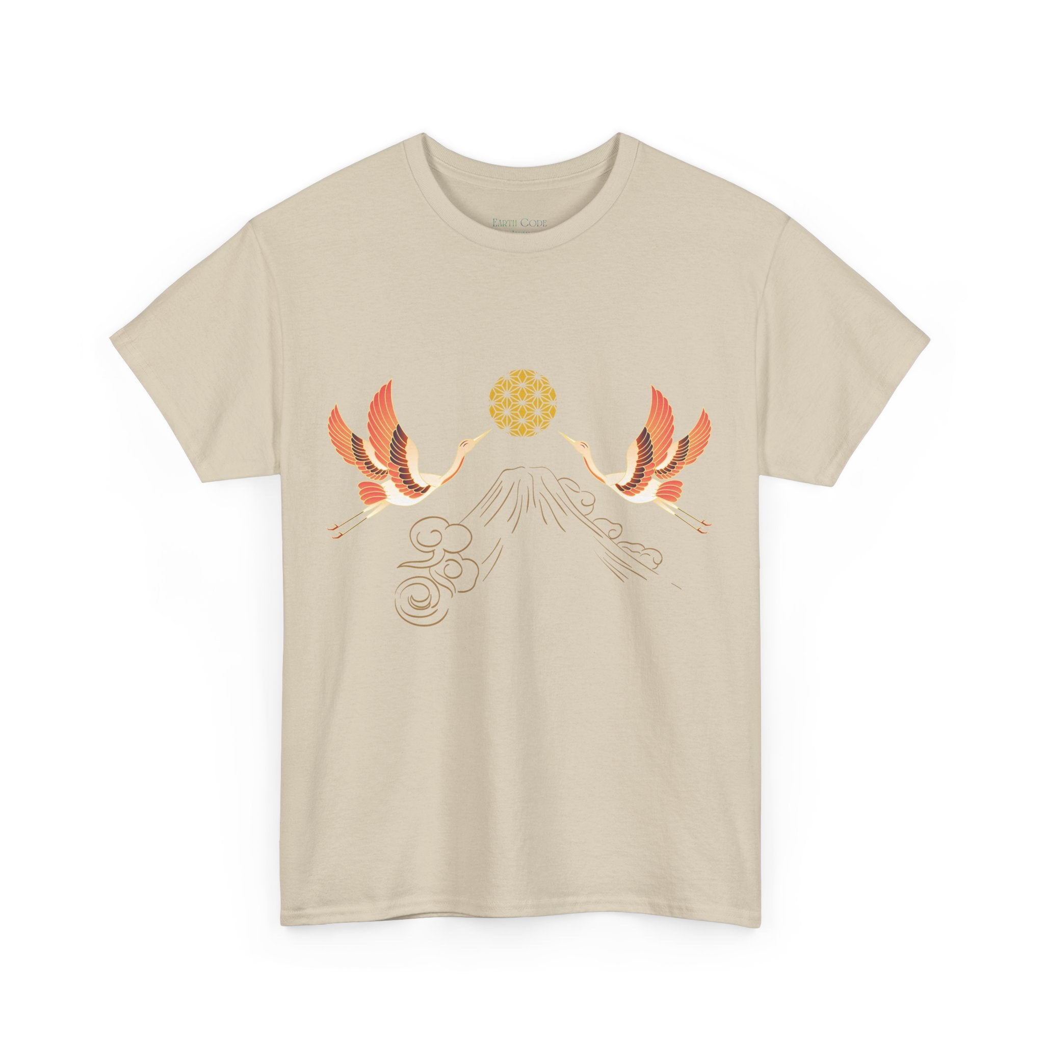 Japanese Cranes Harmony T-Shirt | Mount Fuji  - Sacred  Geometry - Two Cranes Minimalist Japanese Art Tee