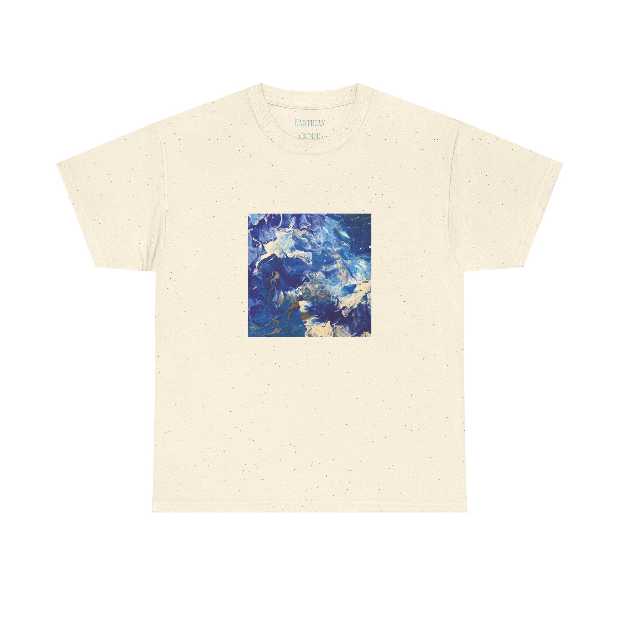 Earth Blue, Silver & White Marble T-Shirt | Abstract Fluid Art Tee - Original Canvas Painting