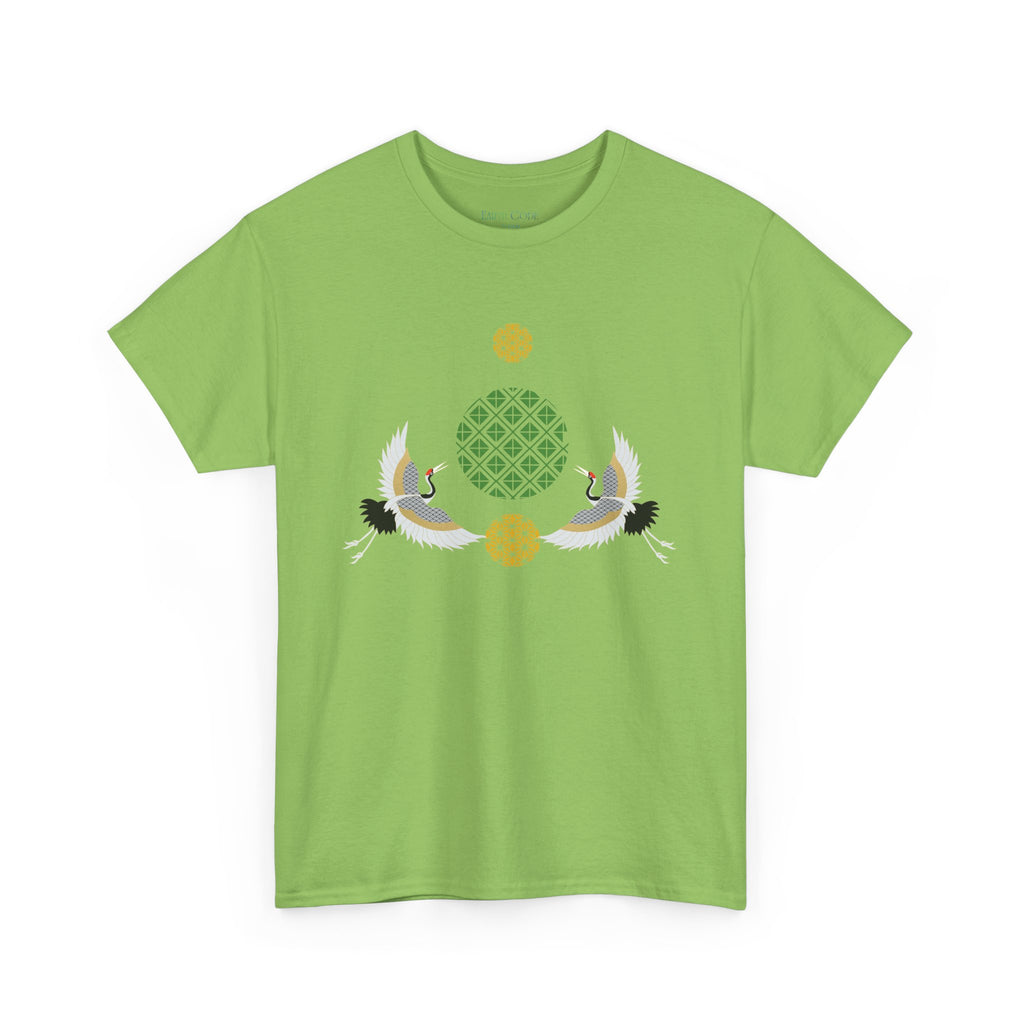 Japanese Cranes Harmony T-Shirt | Two Cranes Minimalist Japanese Art Tee - | Unisex Heavy Cotton Tee