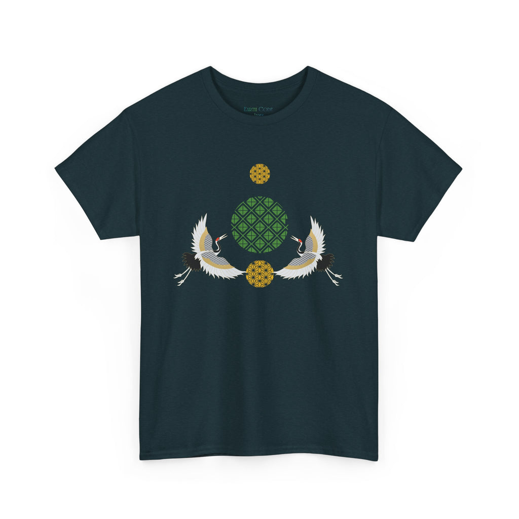 Japanese Cranes Harmony T-Shirt | Two Cranes Minimalist Japanese Art Tee - | Unisex Heavy Cotton Tee