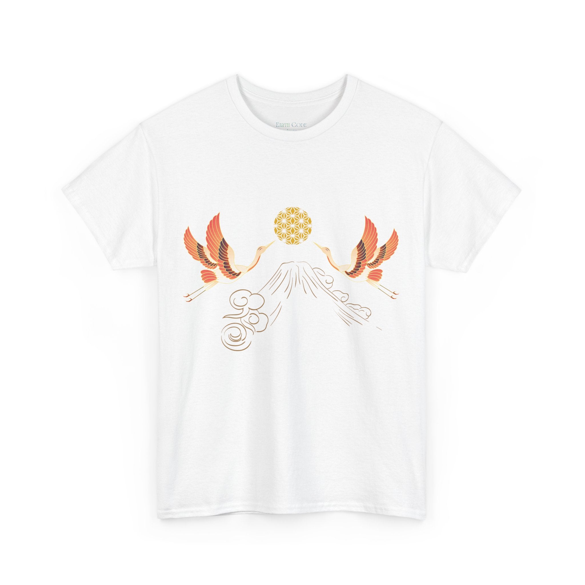 Japanese Cranes Harmony T-Shirt | Mount Fuji  - Sacred  Geometry - Two Cranes Minimalist Japanese Art Tee