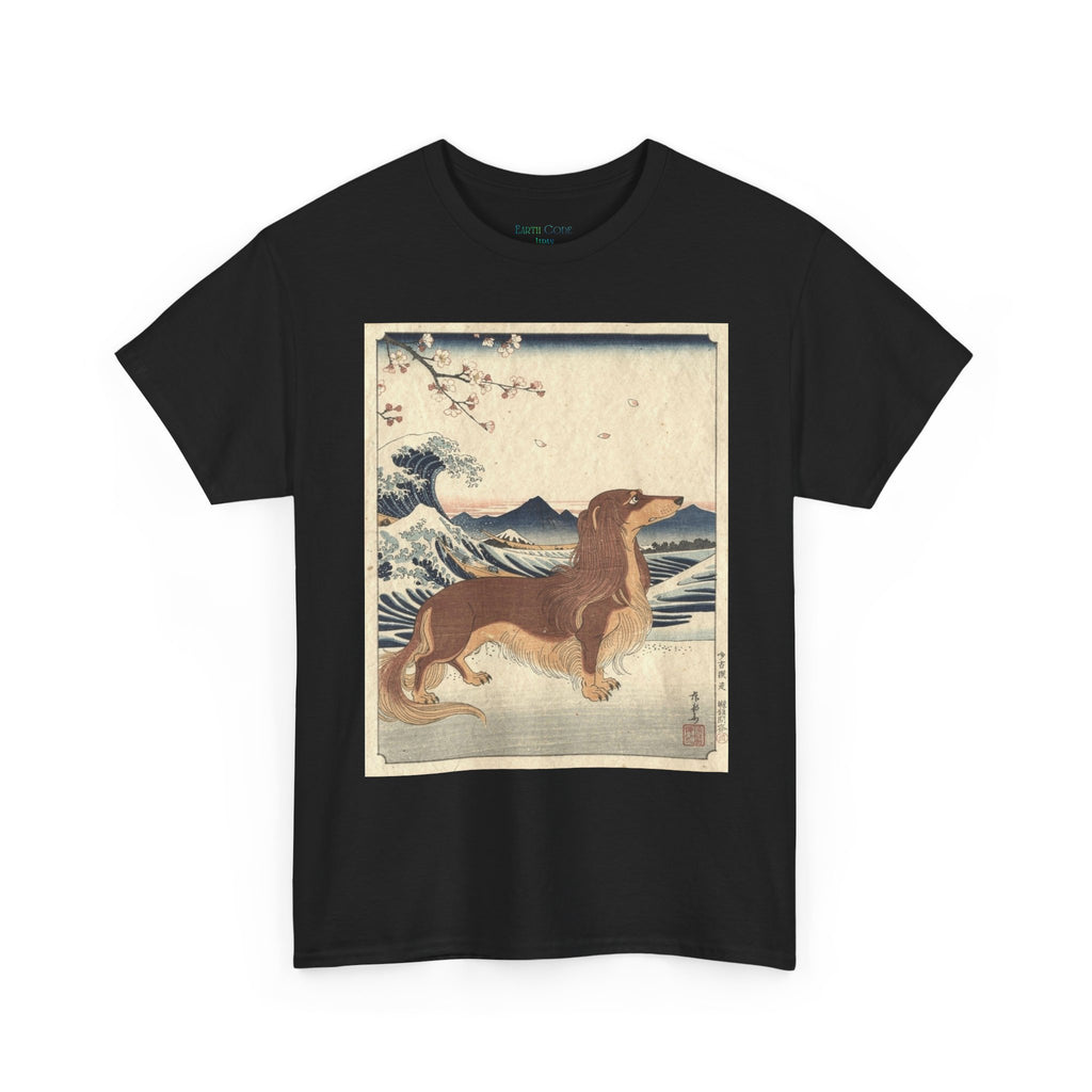 Dachshund Ukiyo-e Art T-Shirt | Japanese Wave Dog Print