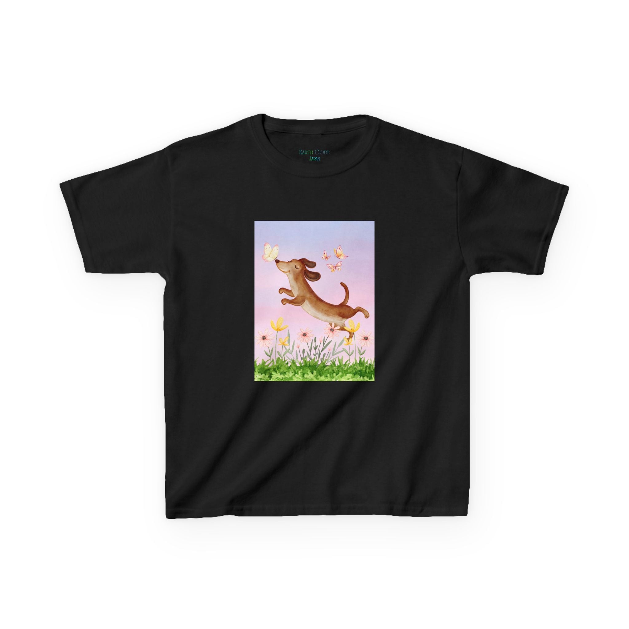 Happy Dancing Dachshund T-Shirt for Kids | Butterfly Garden Kids Tee