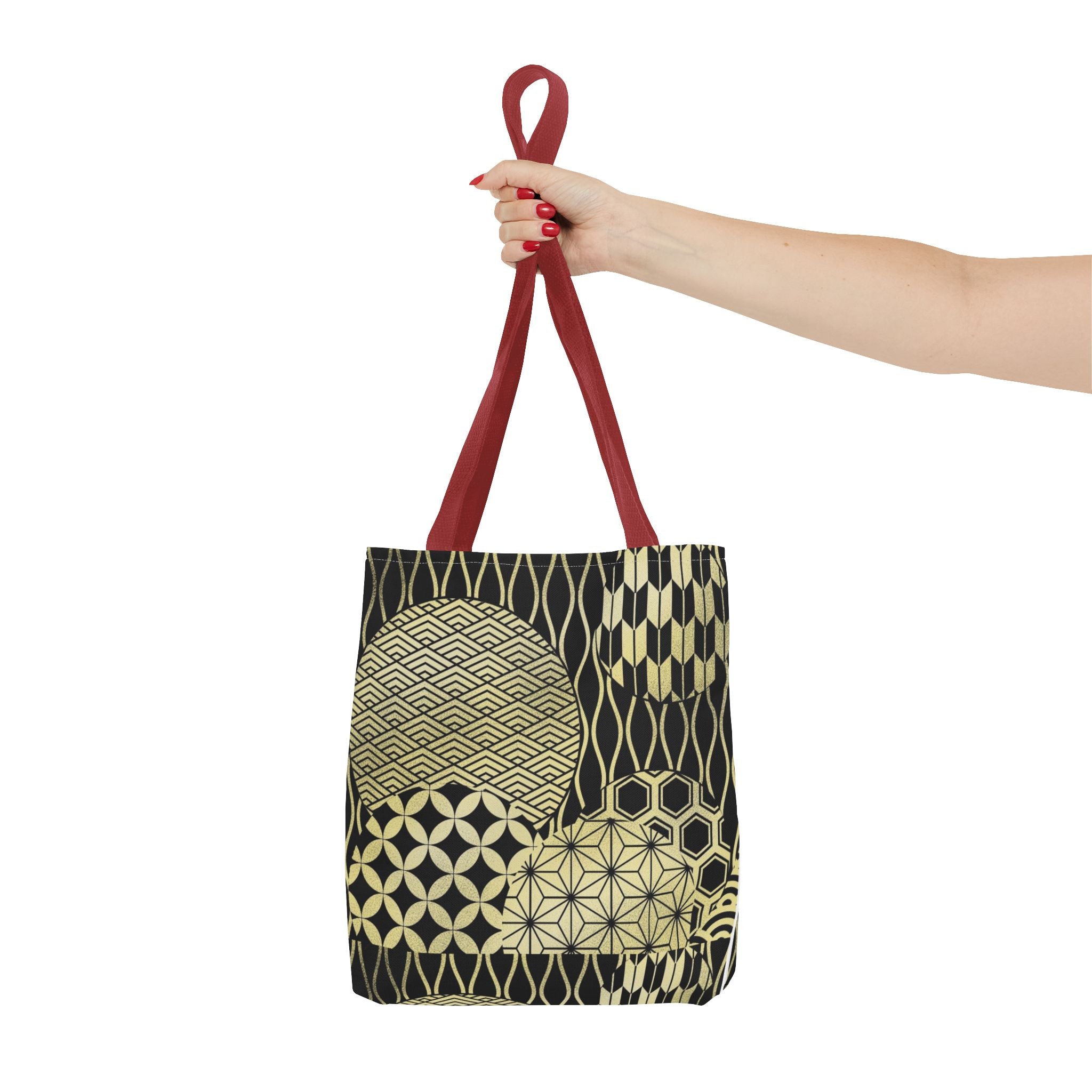 Gold Japanese Pattern Tote Bag | Geometric Asanoha Seigaiha Motifs