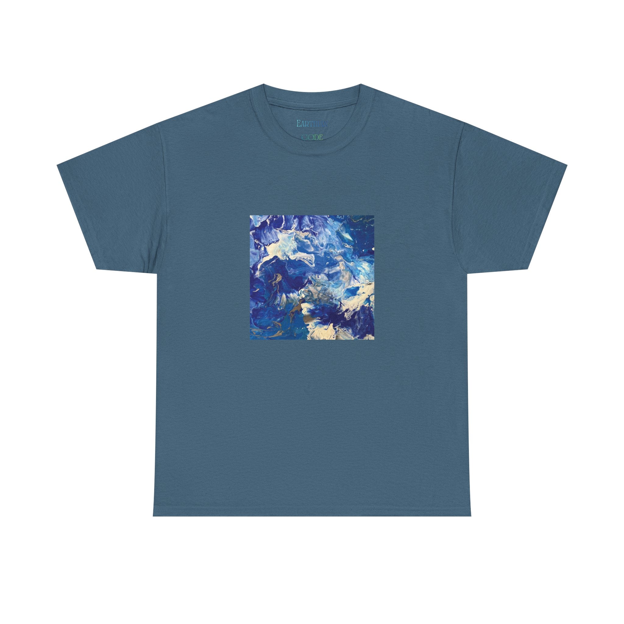 Earth Blue, Silver & White Marble T-Shirt | Abstract Fluid Art Tee - Original Canvas Painting