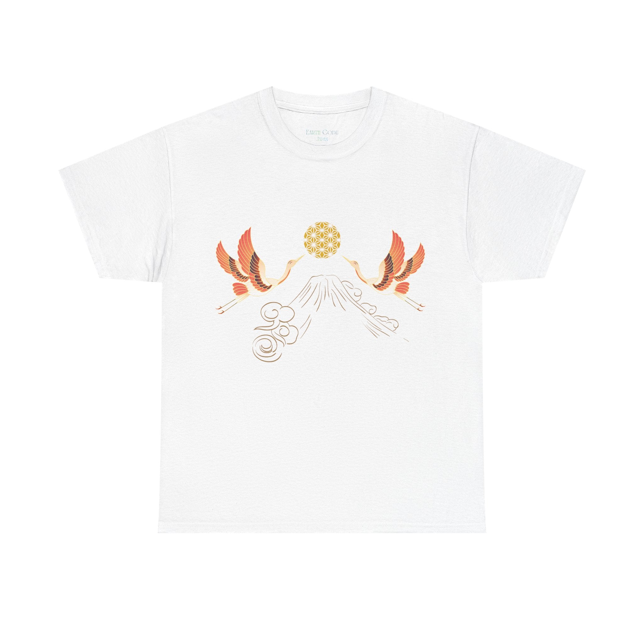 Japanese Cranes Harmony T-Shirt | Mount Fuji  - Sacred  Geometry - Two Cranes Minimalist Japanese Art Tee