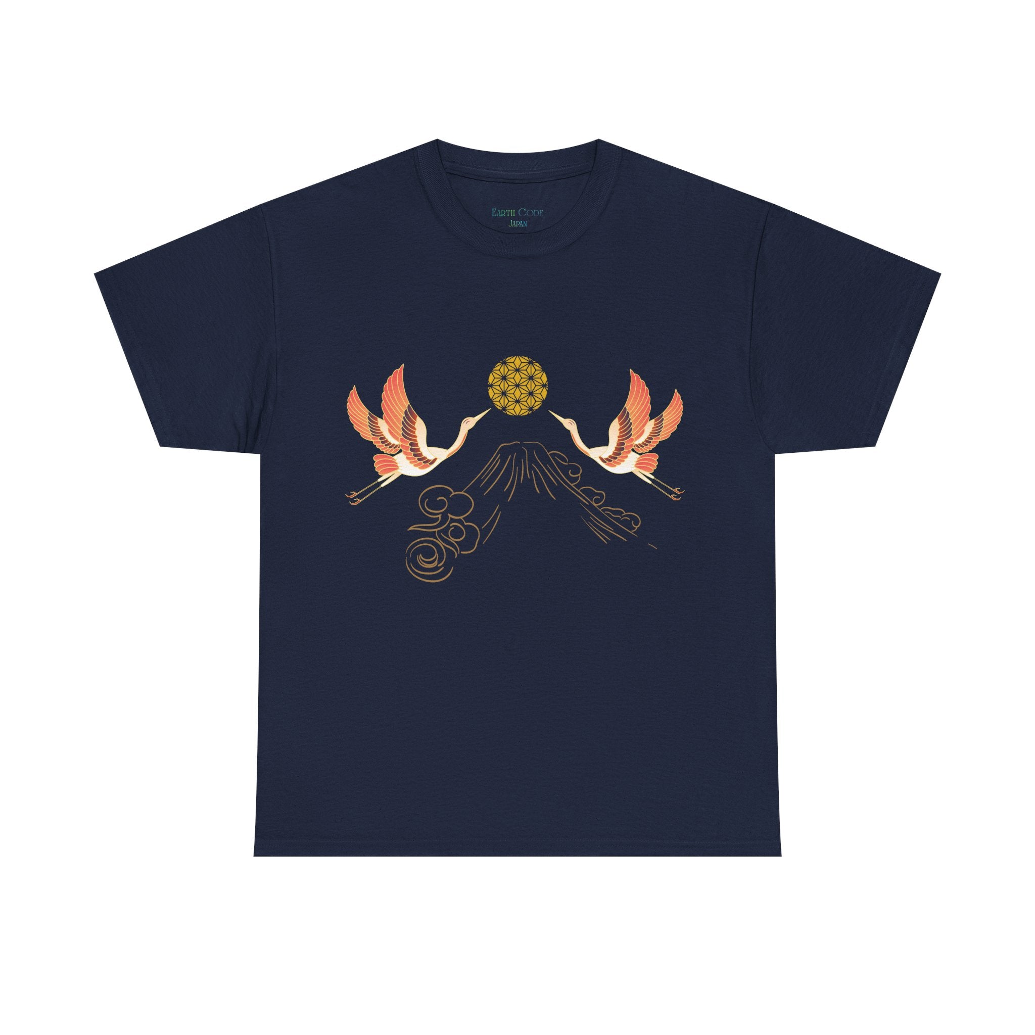 Japanese Cranes Harmony T-Shirt | Mount Fuji  - Sacred  Geometry - Two Cranes Minimalist Japanese Art Tee