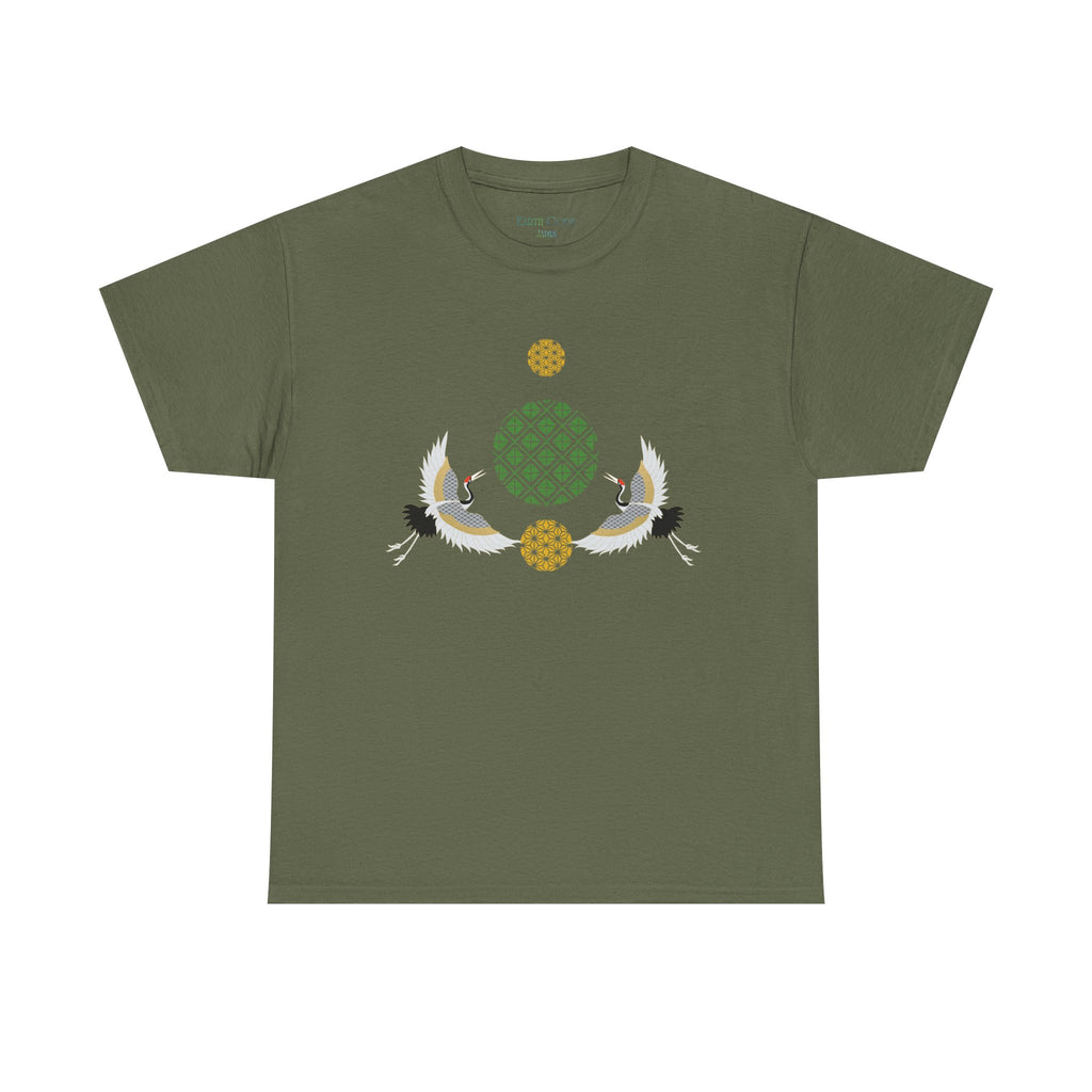 Japanese Cranes Harmony T-Shirt | Two Cranes Minimalist Japanese Art Tee - | Unisex Heavy Cotton Tee