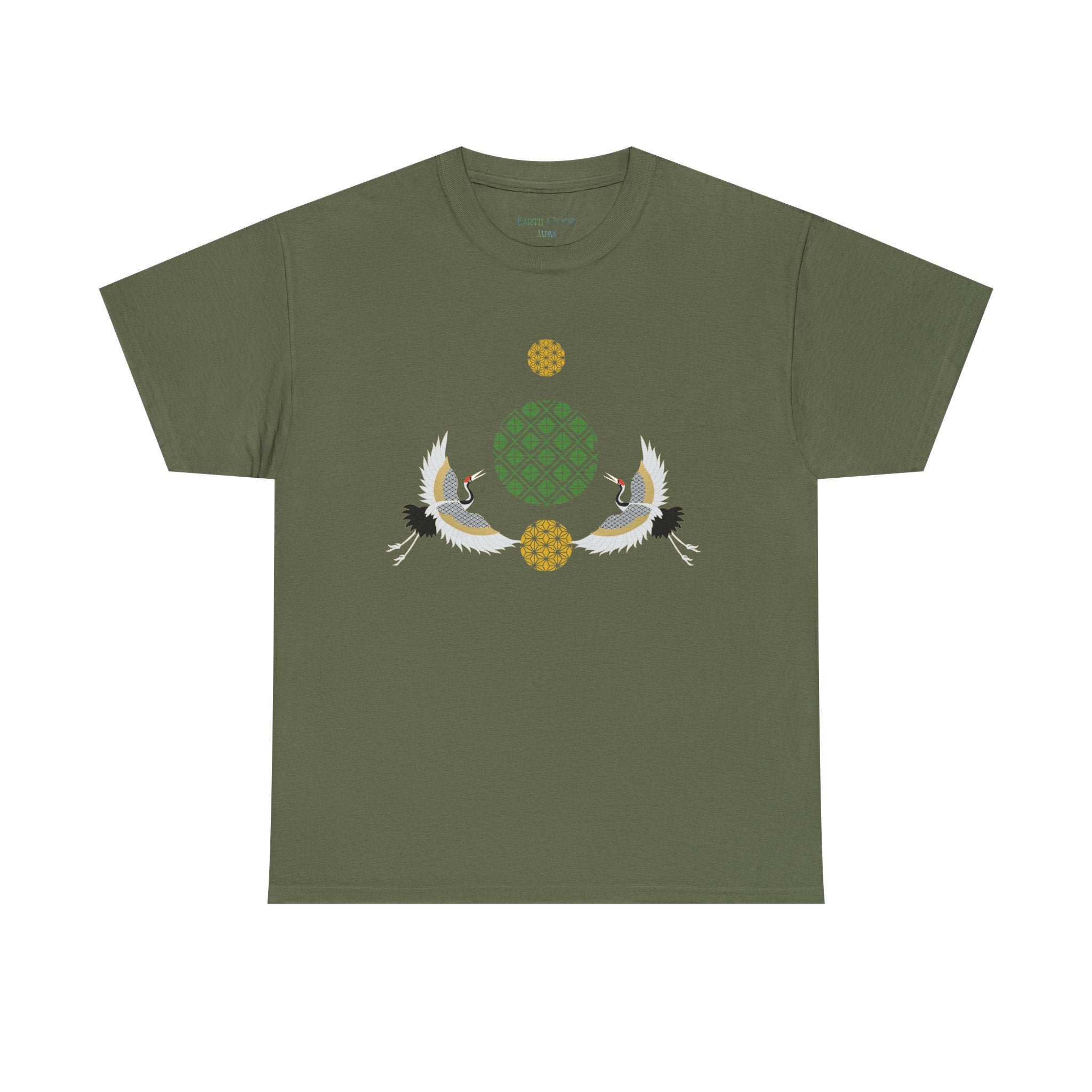 Japanese Cranes Harmony T-Shirt | Two Cranes Minimalist Japanese Art Tee - | Unisex Heavy Cotton Tee