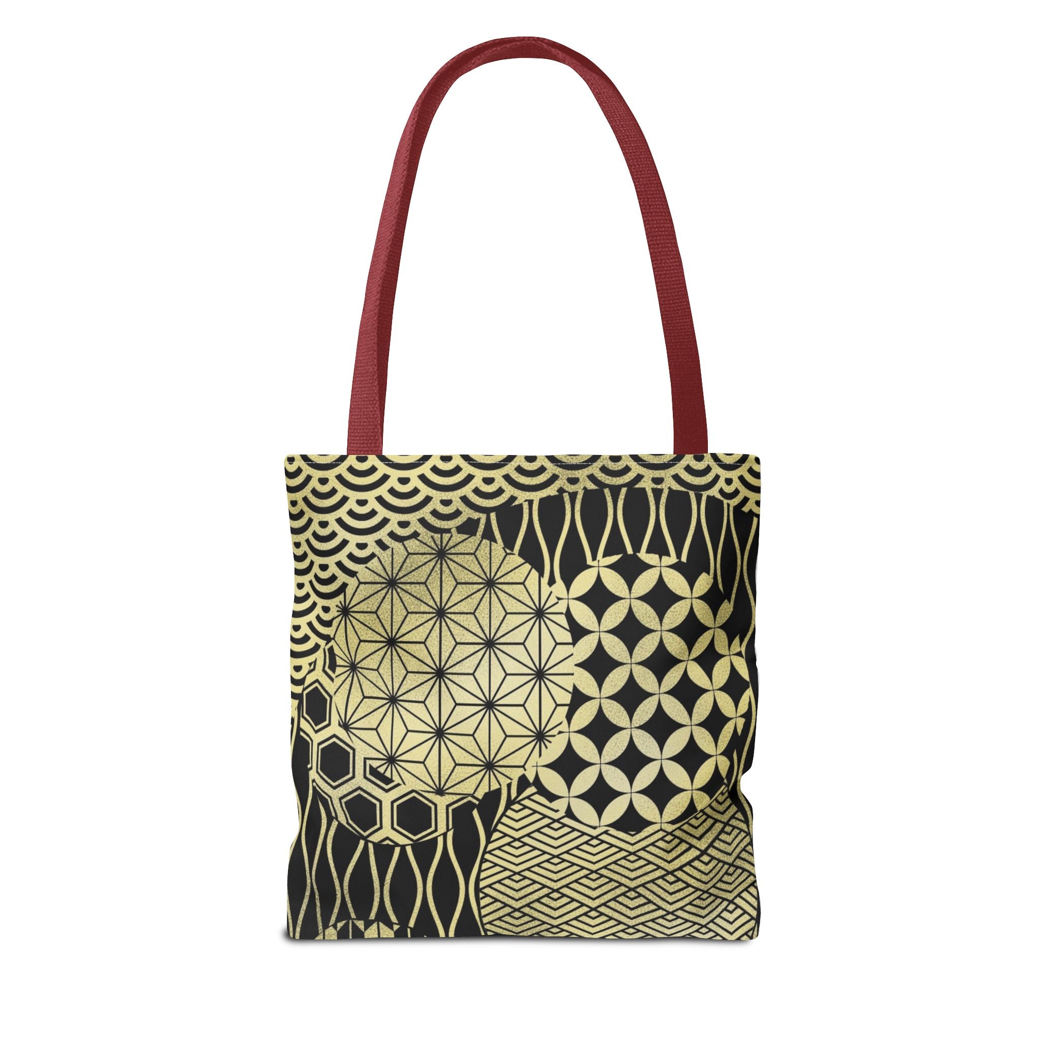Gold Japanese Pattern Tote Bag | Geometric Asanoha Seigaiha Motifs