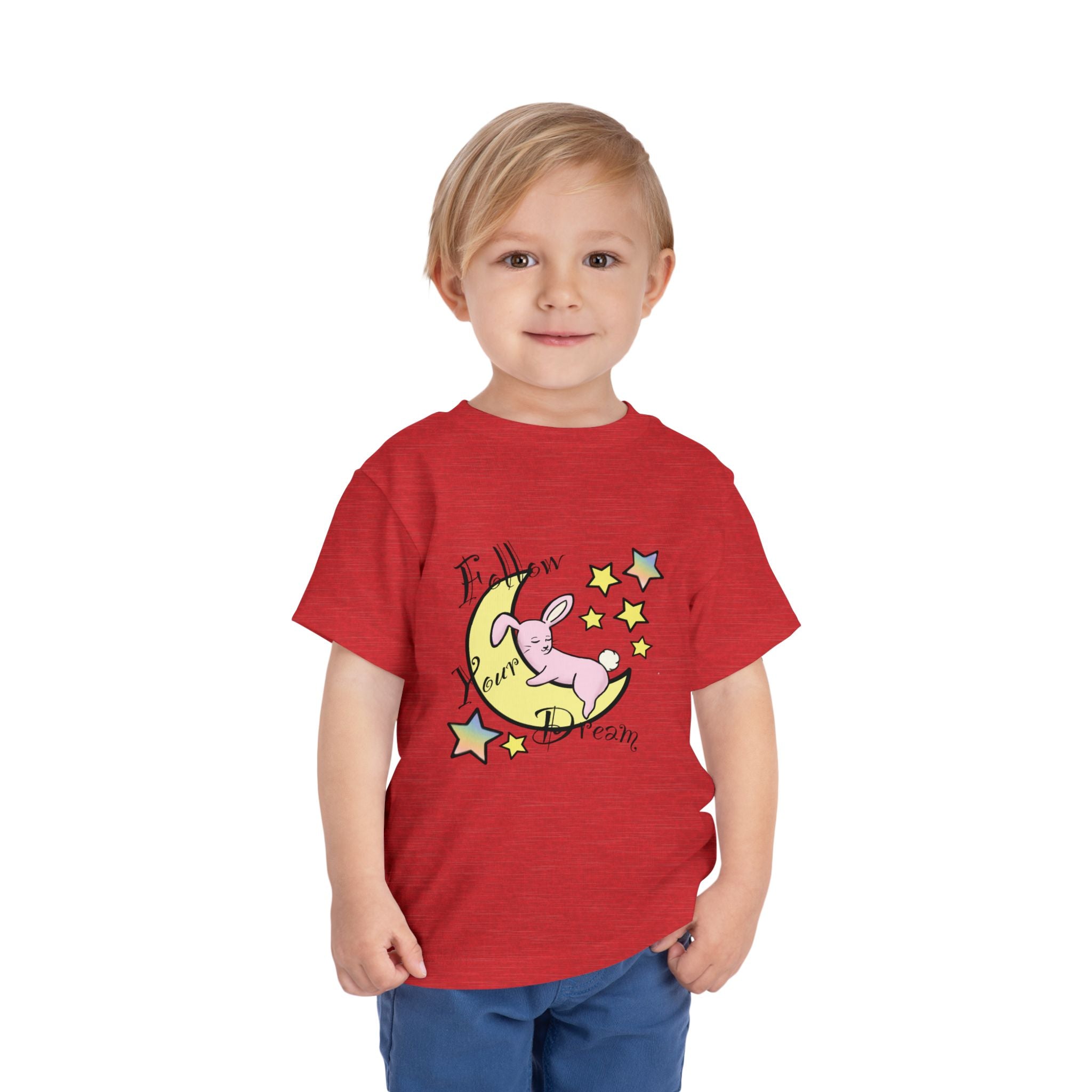 Sleeping Bunny on Moon toddler tee | pastel stars, I’ll Brew Dream design