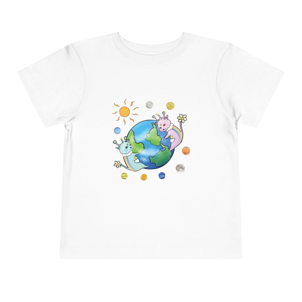 Moowy & Soowy Toddler T-Shirt – Cute Aliens Hugging Earth Kids Space Tee