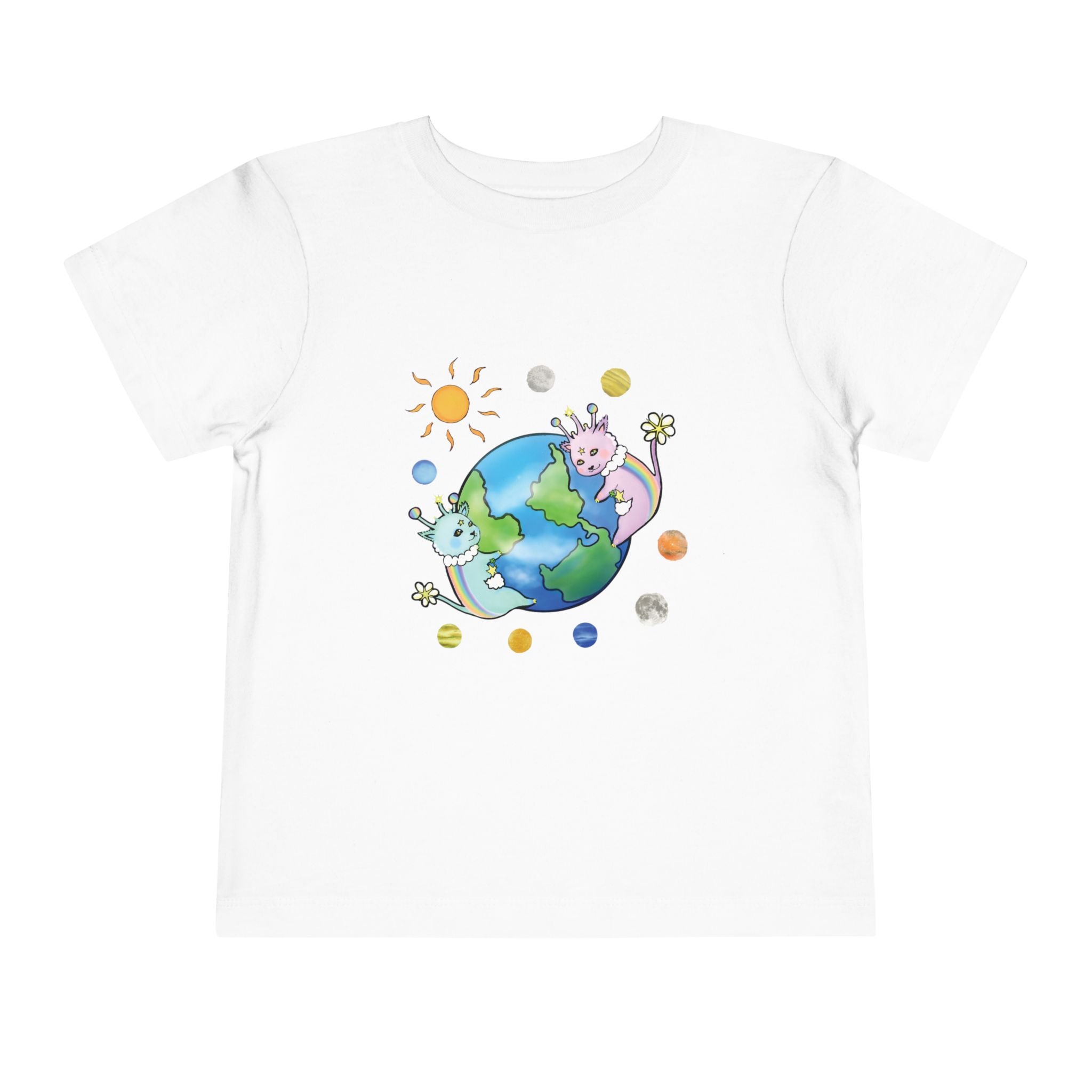 Moowy & Soowy Toddler T-Shirt – Cute Aliens Hugging Earth Kids Space Tee