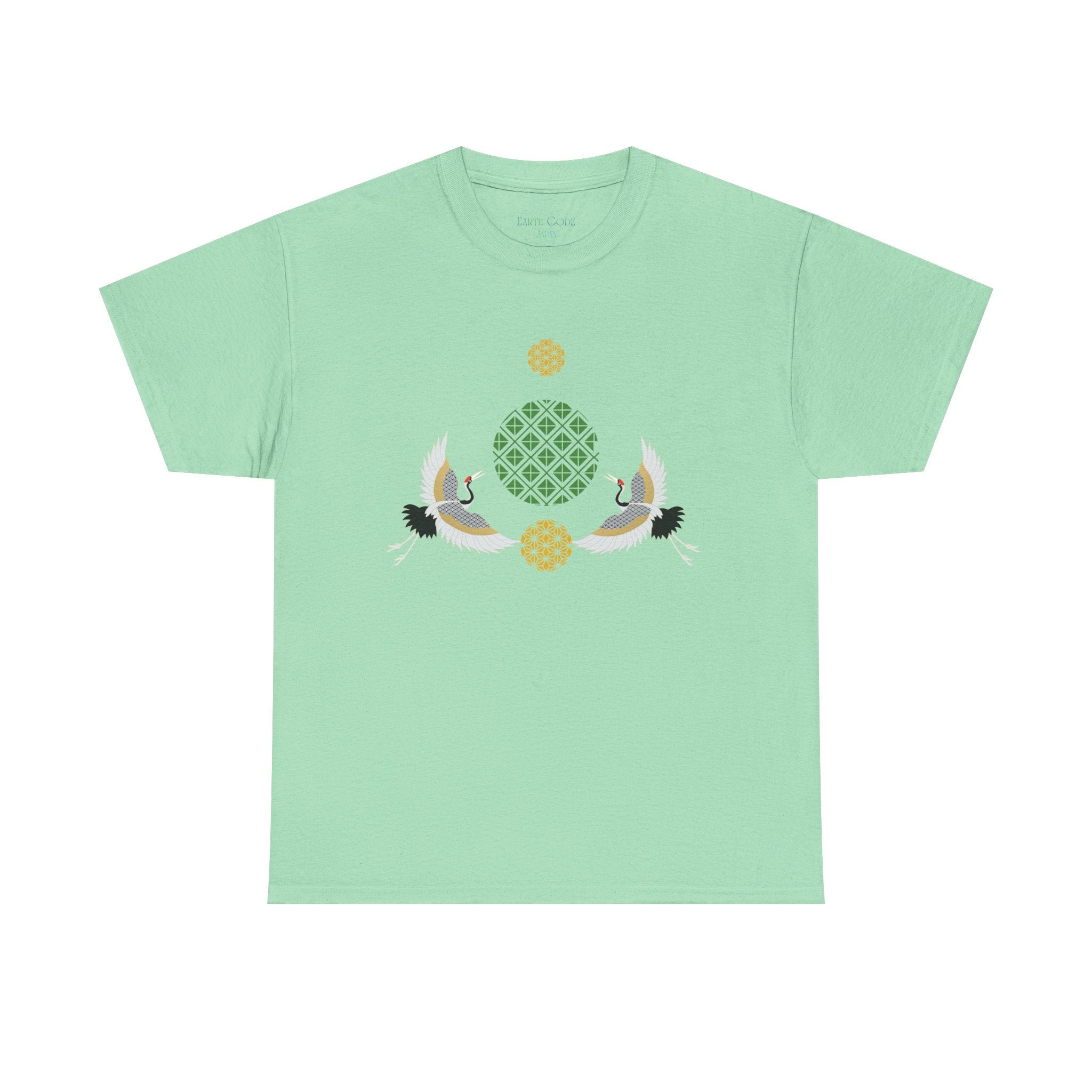 Japanese Cranes Harmony T-Shirt | Two Cranes Minimalist Japanese Art Tee - | Unisex Heavy Cotton Tee