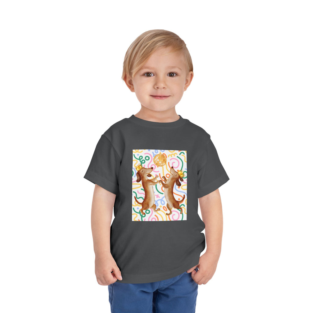 Two Dancing Dachshunds with Crowns T-Shirt | Pop Art Disco Kids Tee