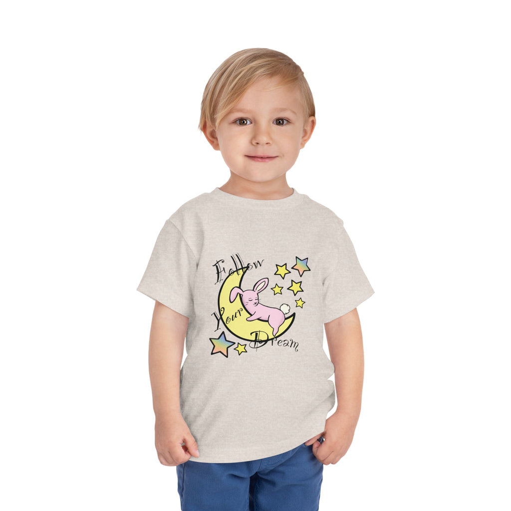Sleeping Bunny on Moon toddler tee | pastel stars, I’ll Brew Dream design