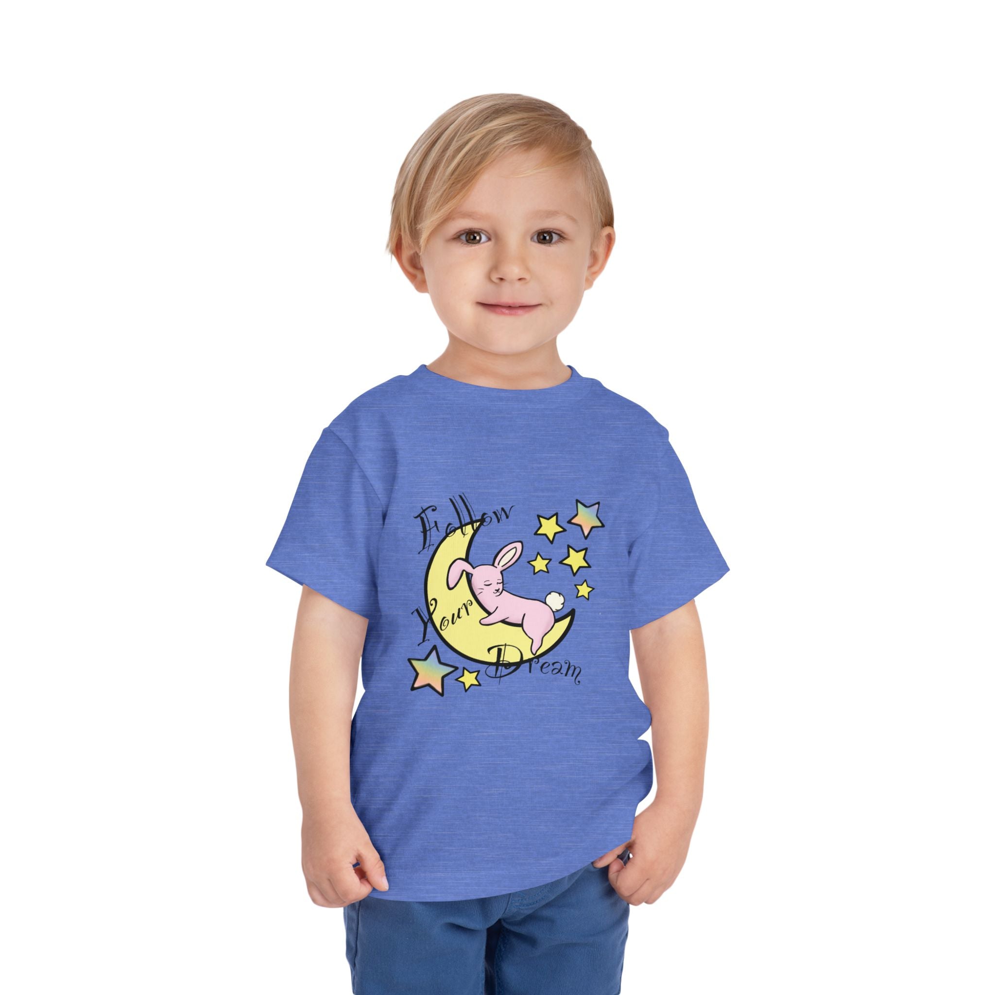 Sleeping Bunny on Moon toddler tee | pastel stars, I’ll Brew Dream design