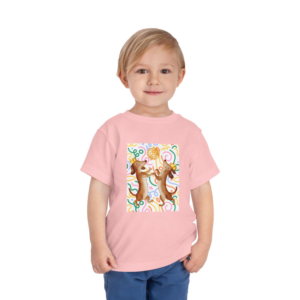 Two Dancing Dachshunds with Crowns T-Shirt | Pop Art Disco Kids Tee