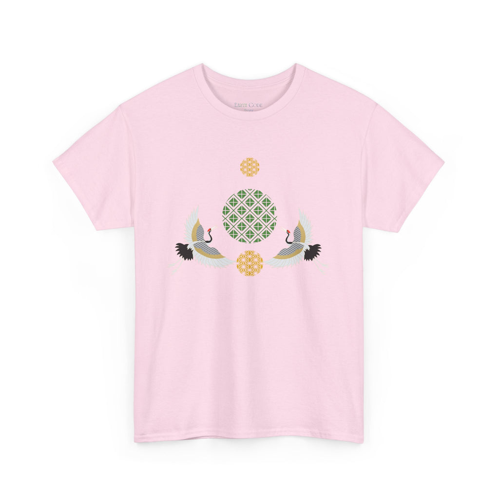 Japanese Cranes Harmony T-Shirt | Two Cranes Minimalist Japanese Art Tee - | Unisex Heavy Cotton Tee