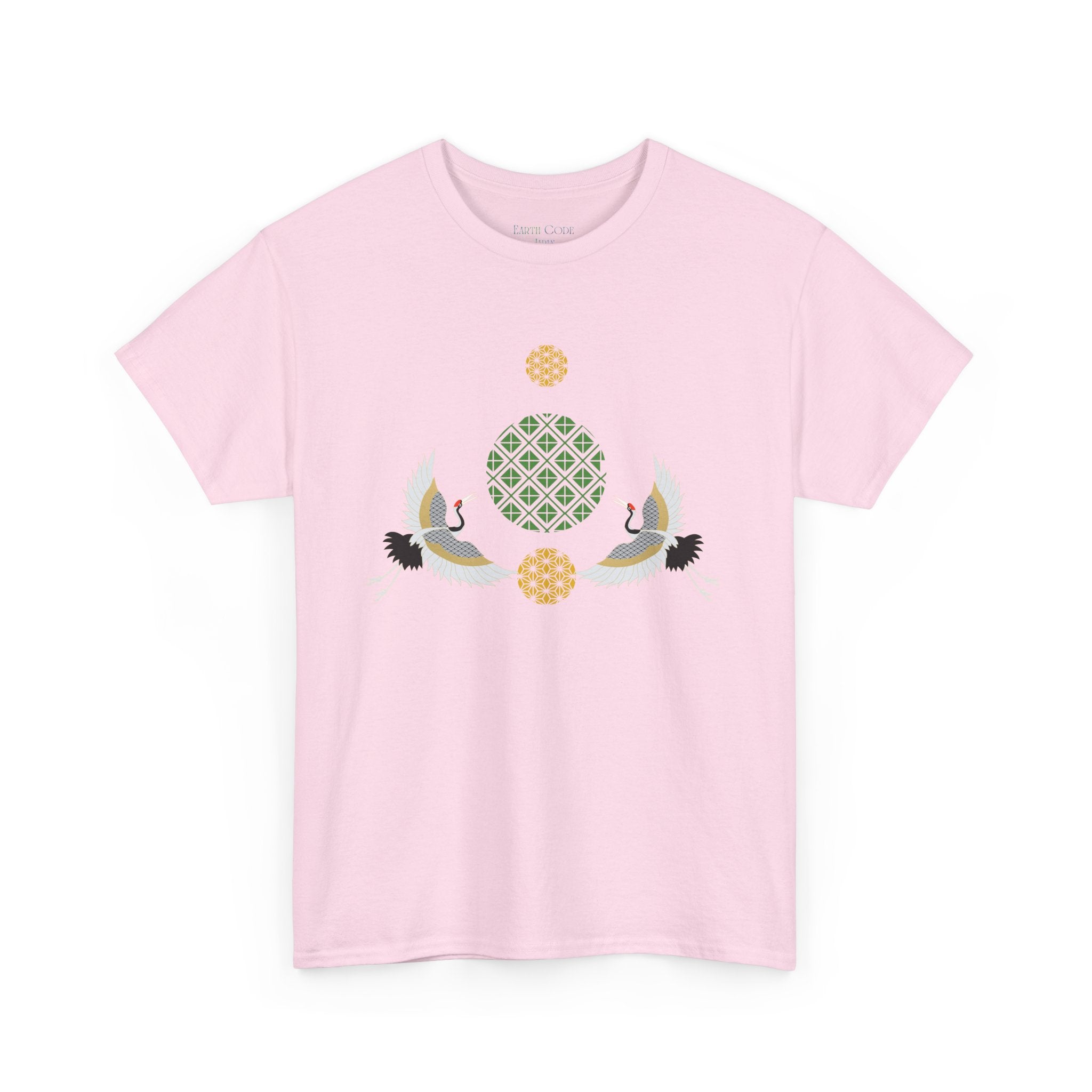 Japanese Cranes Harmony T-Shirt | Two Cranes Minimalist Japanese Art Tee - | Unisex Heavy Cotton Tee