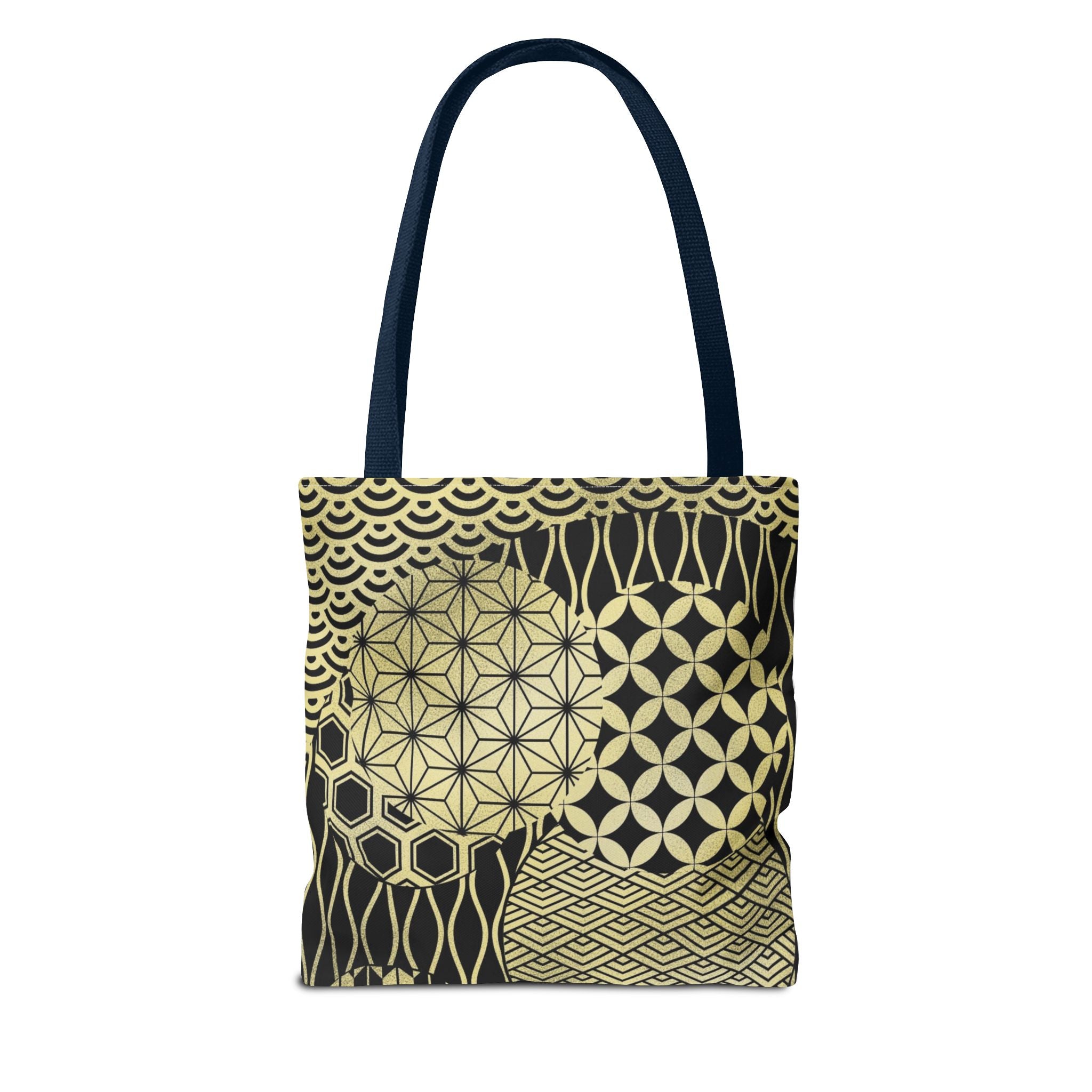 Gold Japanese Pattern Tote Bag | Geometric Asanoha Seigaiha Motifs
