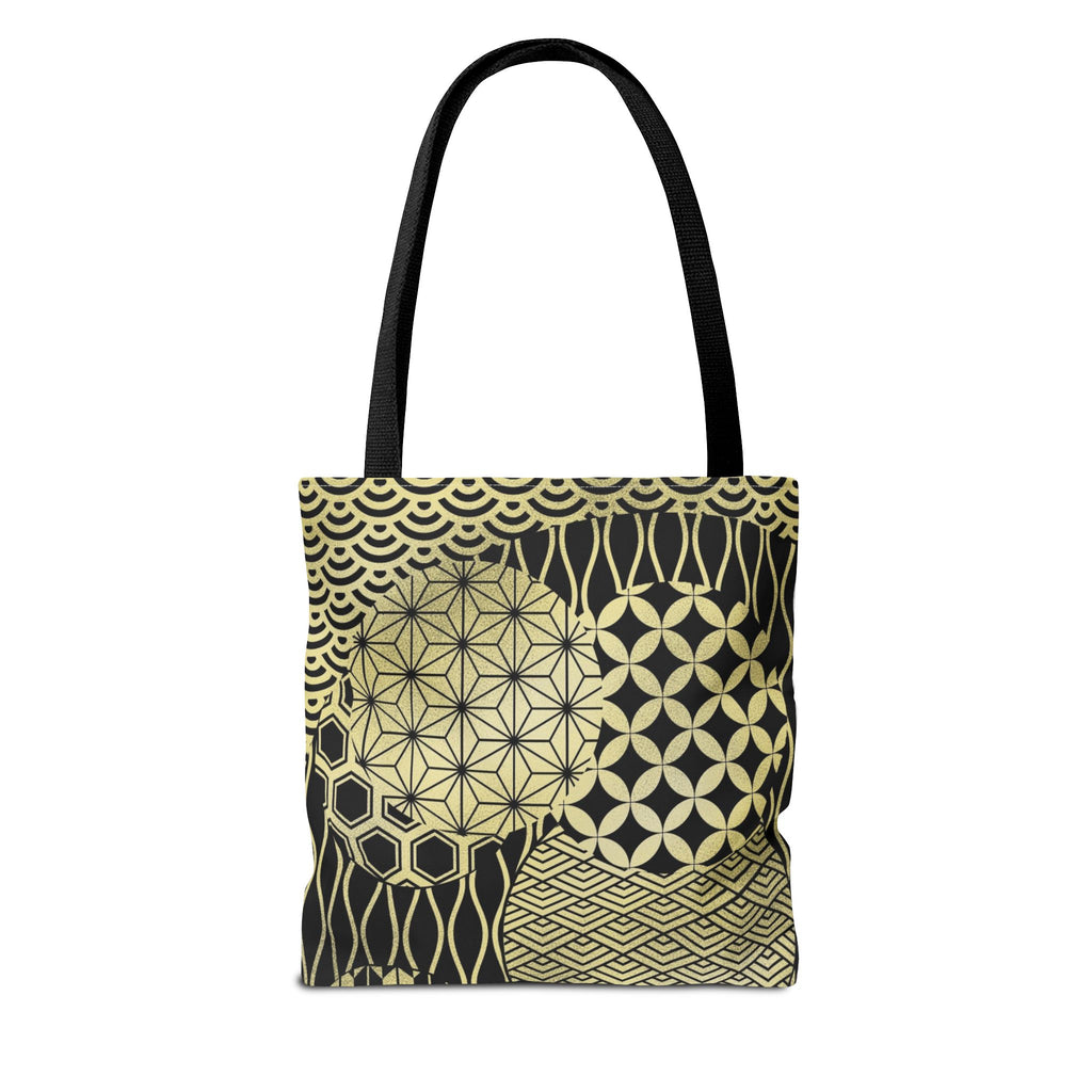 Gold Japanese Pattern Tote Bag | Geometric Asanoha Seigaiha Motifs