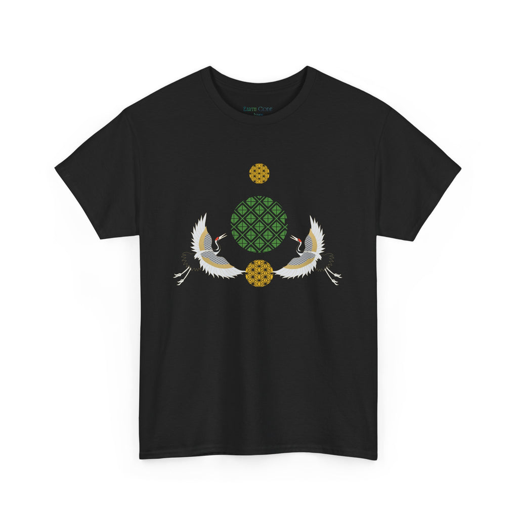 Japanese Cranes Harmony T-Shirt | Two Cranes Minimalist Japanese Art Tee - | Unisex Heavy Cotton Tee