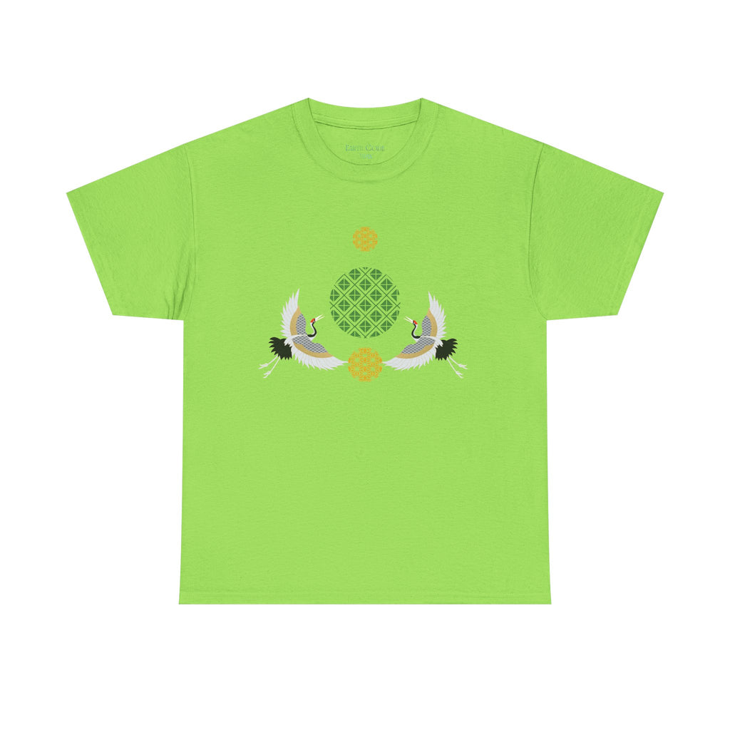 Japanese Cranes Harmony T-Shirt | Two Cranes Minimalist Japanese Art Tee - | Unisex Heavy Cotton Tee
