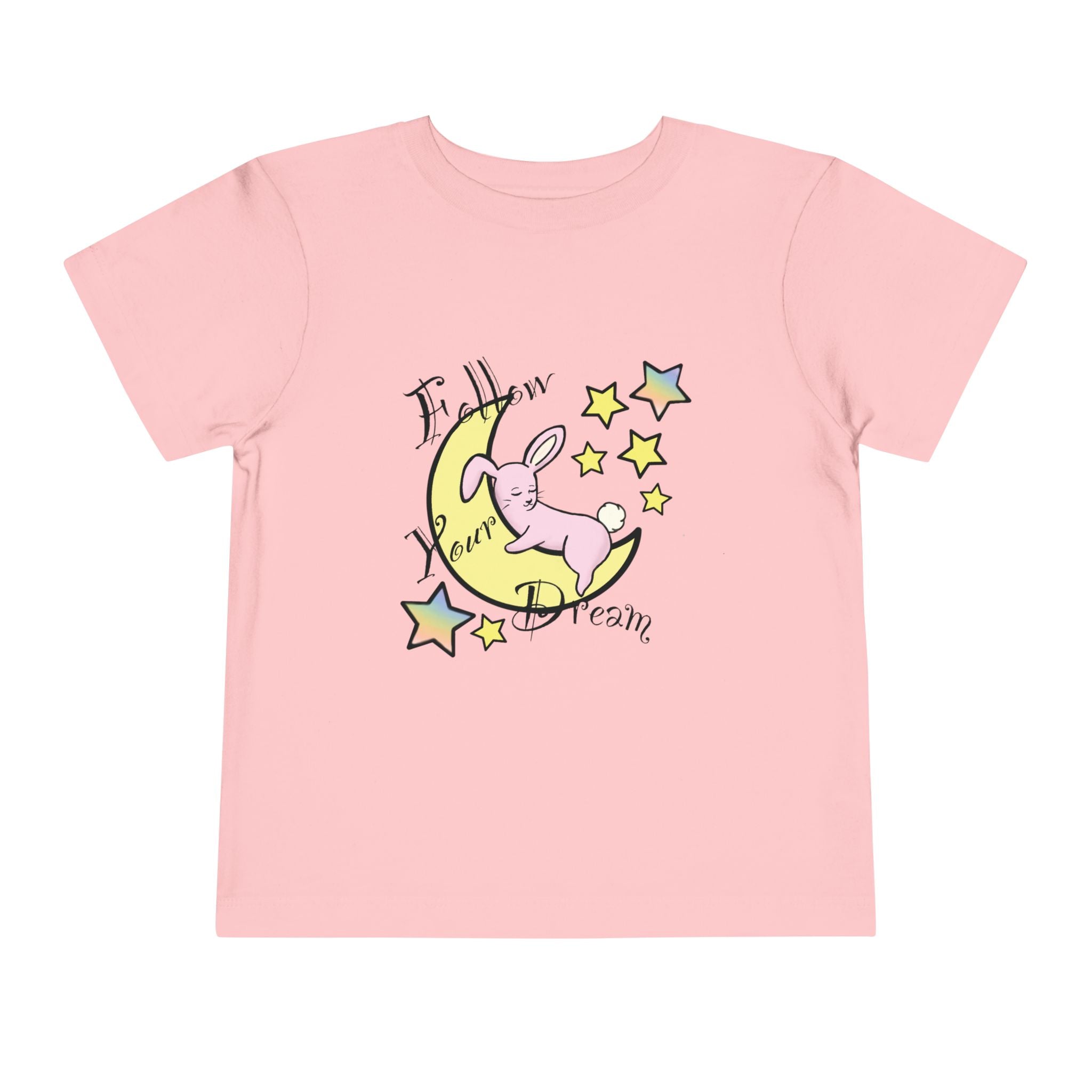 Sleeping Bunny on Moon toddler tee | pastel stars, I’ll Brew Dream design