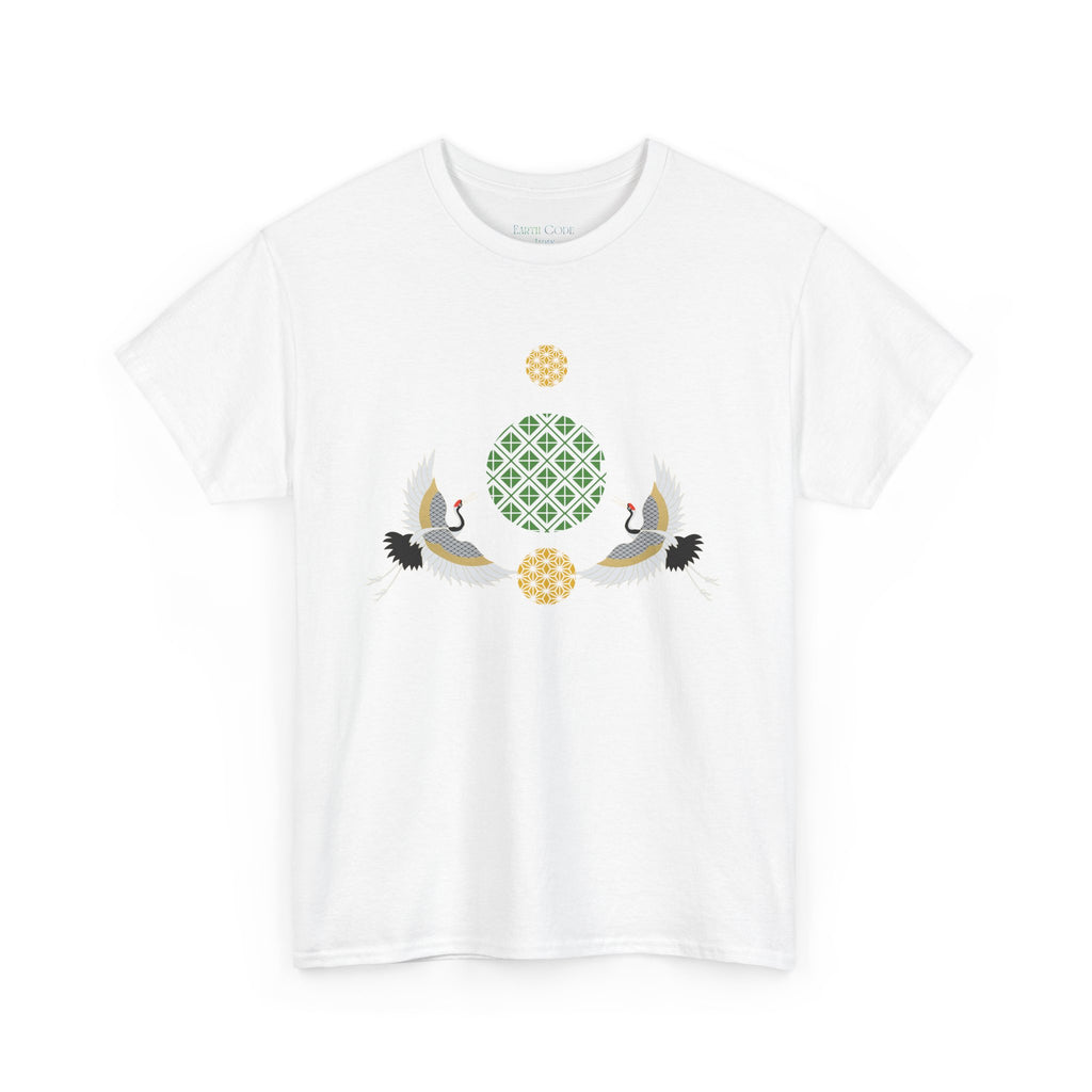 Japanese Cranes Harmony T-Shirt | Two Cranes Minimalist Japanese Art Tee - | Unisex Heavy Cotton Tee