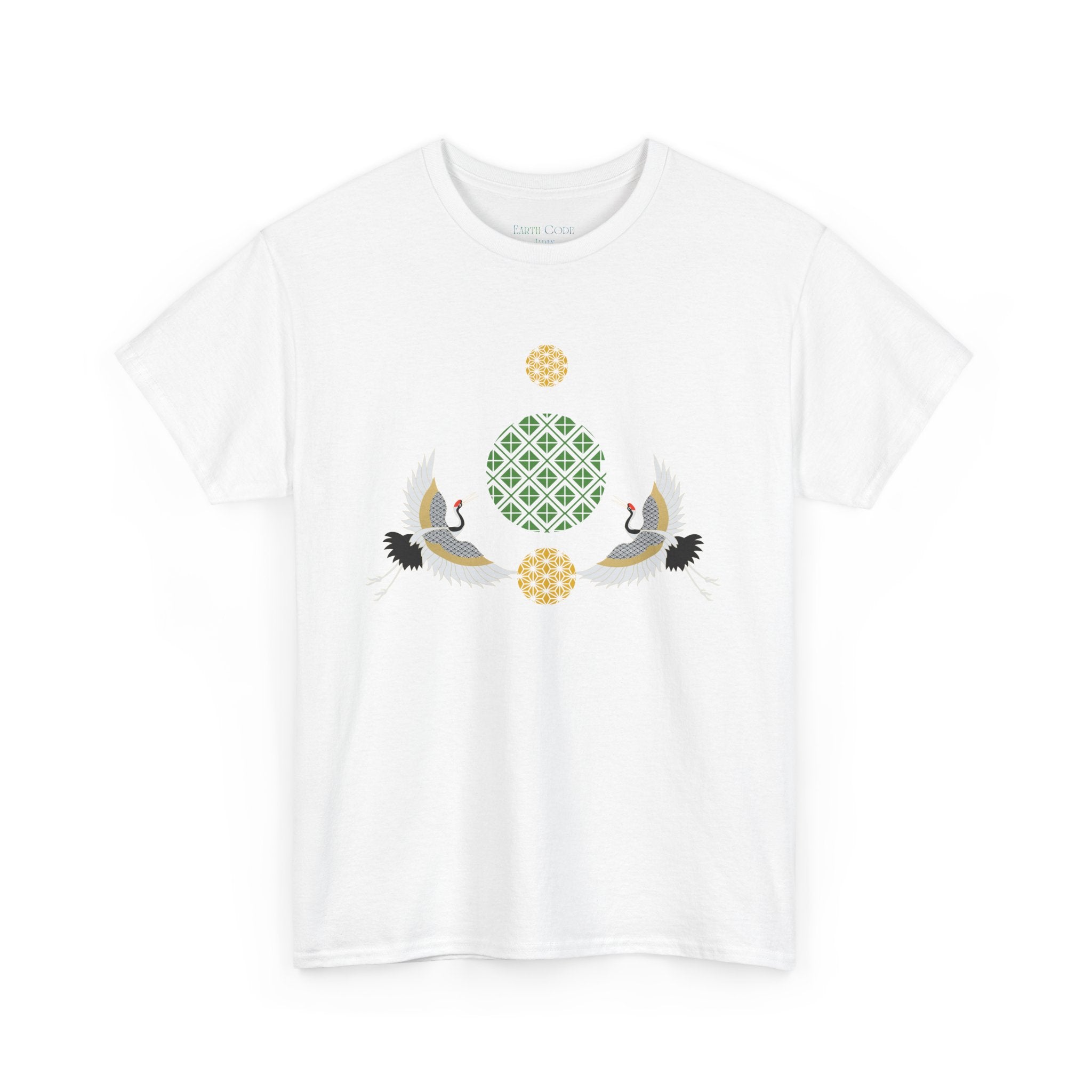 Japanese Cranes Harmony T-Shirt | Two Cranes Minimalist Japanese Art Tee - | Unisex Heavy Cotton Tee