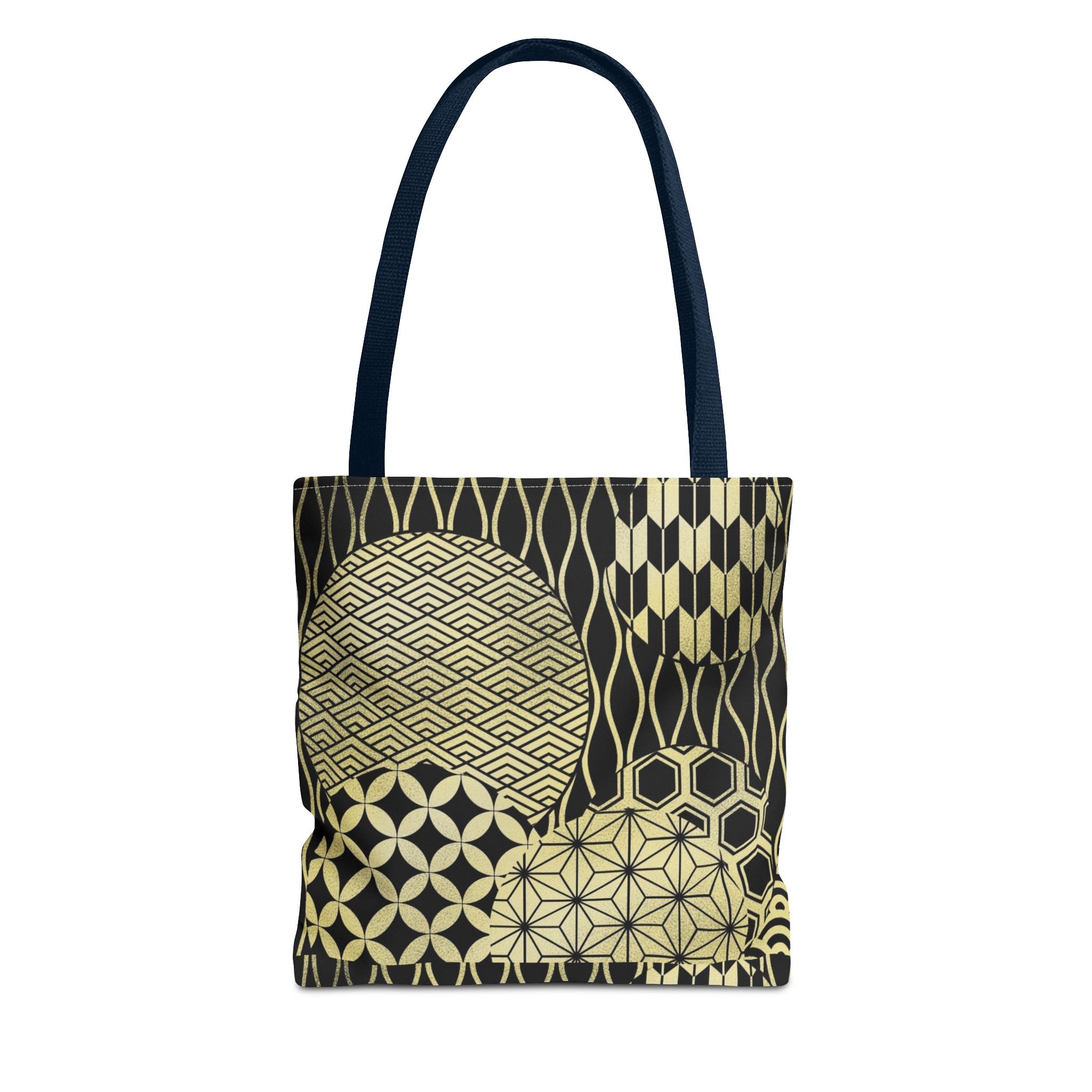 Gold Japanese Pattern Tote Bag | Geometric Asanoha Seigaiha Motifs