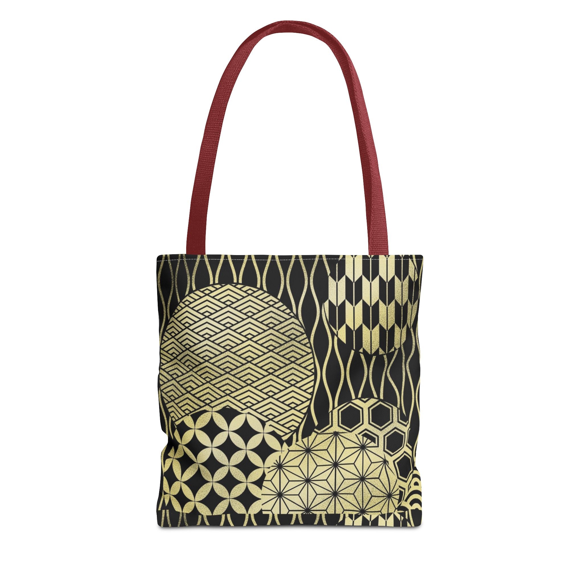 Gold Japanese Pattern Tote Bag | Geometric Asanoha Seigaiha Motifs