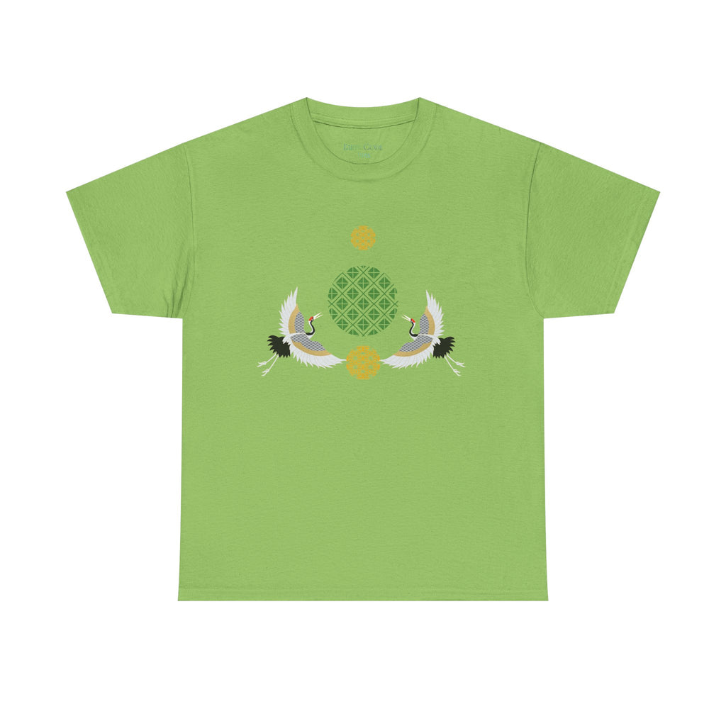 Japanese Cranes Harmony T-Shirt | Two Cranes Minimalist Japanese Art Tee - | Unisex Heavy Cotton Tee