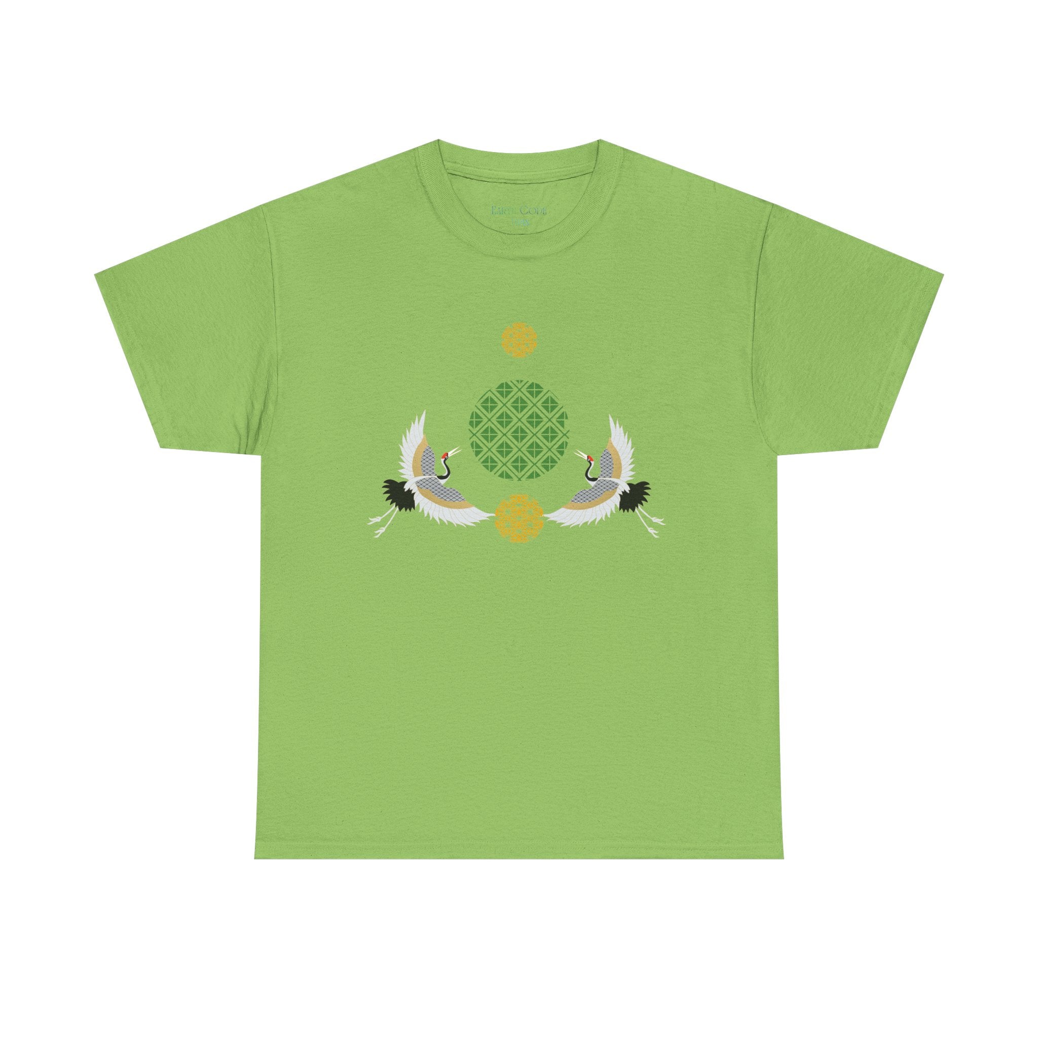 Japanese Cranes Harmony T-Shirt | Two Cranes Minimalist Japanese Art Tee - | Unisex Heavy Cotton Tee