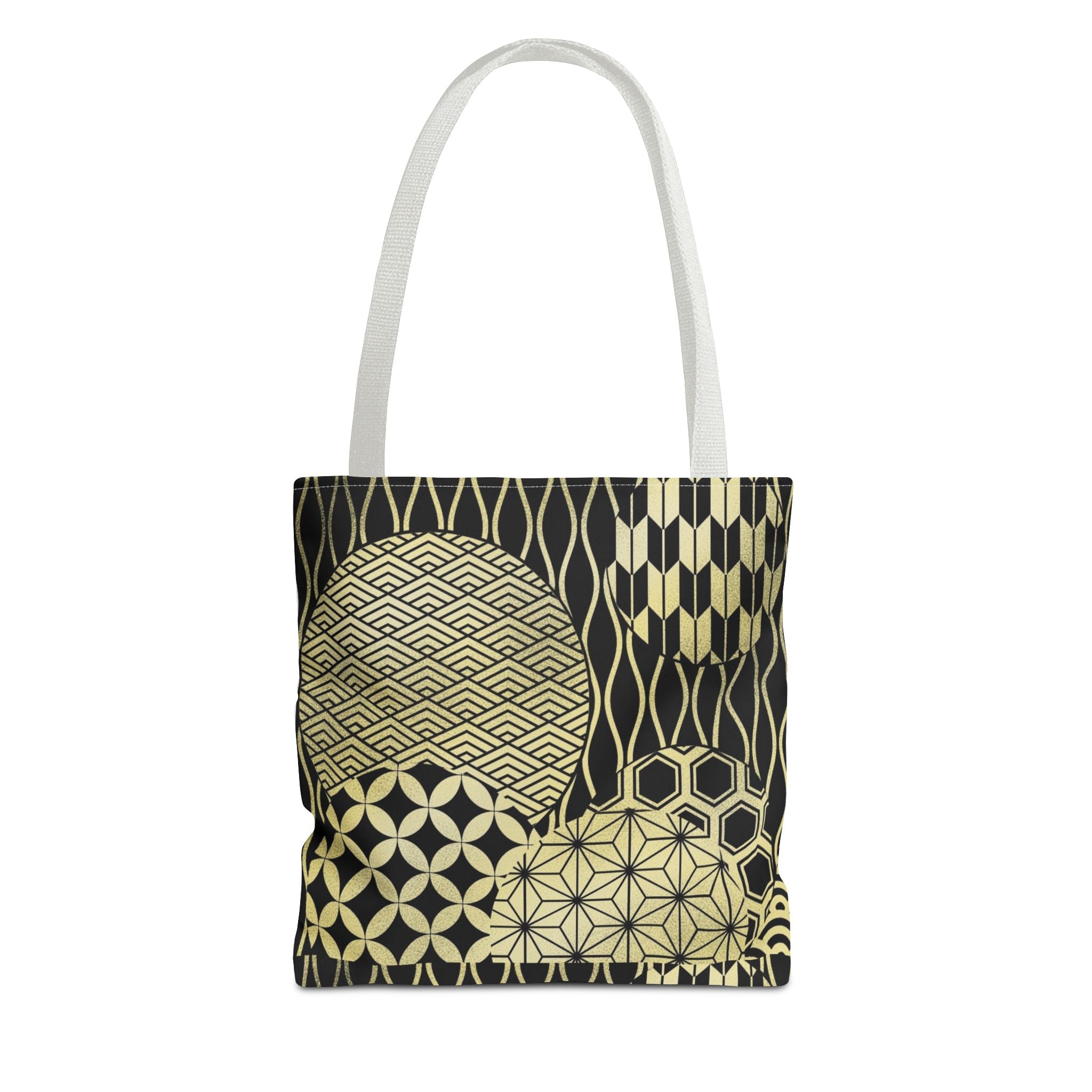 Gold Japanese Pattern Tote Bag | Geometric Asanoha Seigaiha Motifs