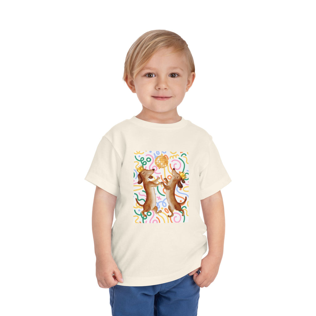 Two Dancing Dachshunds with Crowns T-Shirt | Pop Art Disco Kids Tee