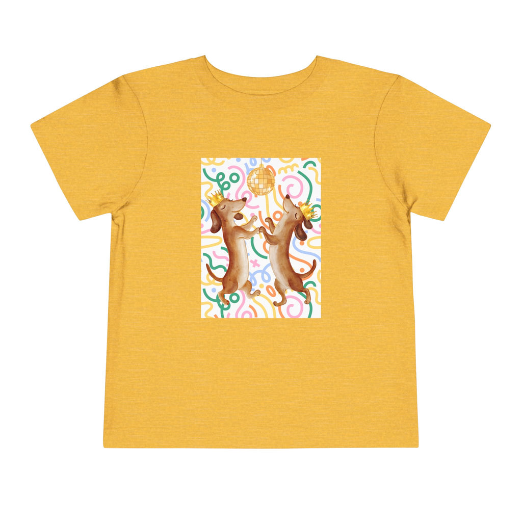 Two Dancing Dachshunds with Crowns T-Shirt | Pop Art Disco Kids Tee