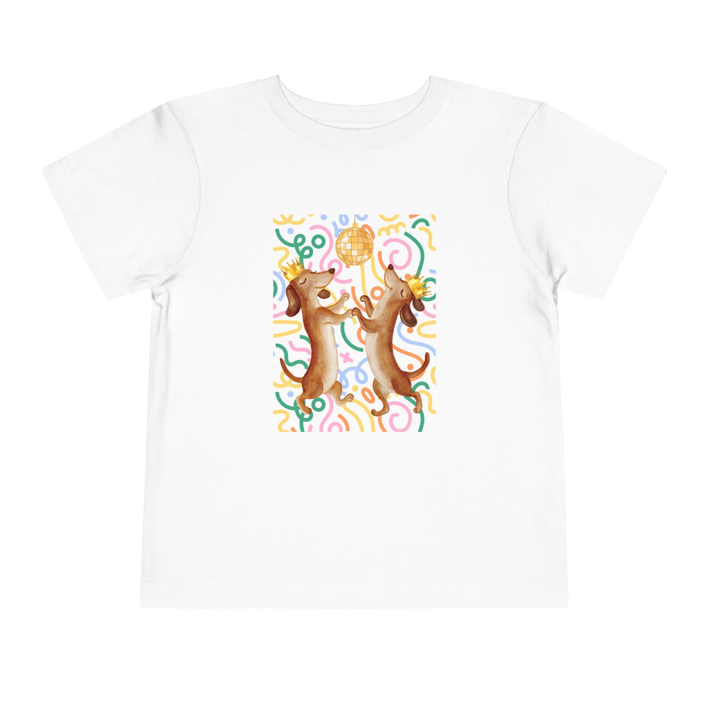 Two Dancing Dachshunds with Crowns T-Shirt | Pop Art Disco Kids Tee