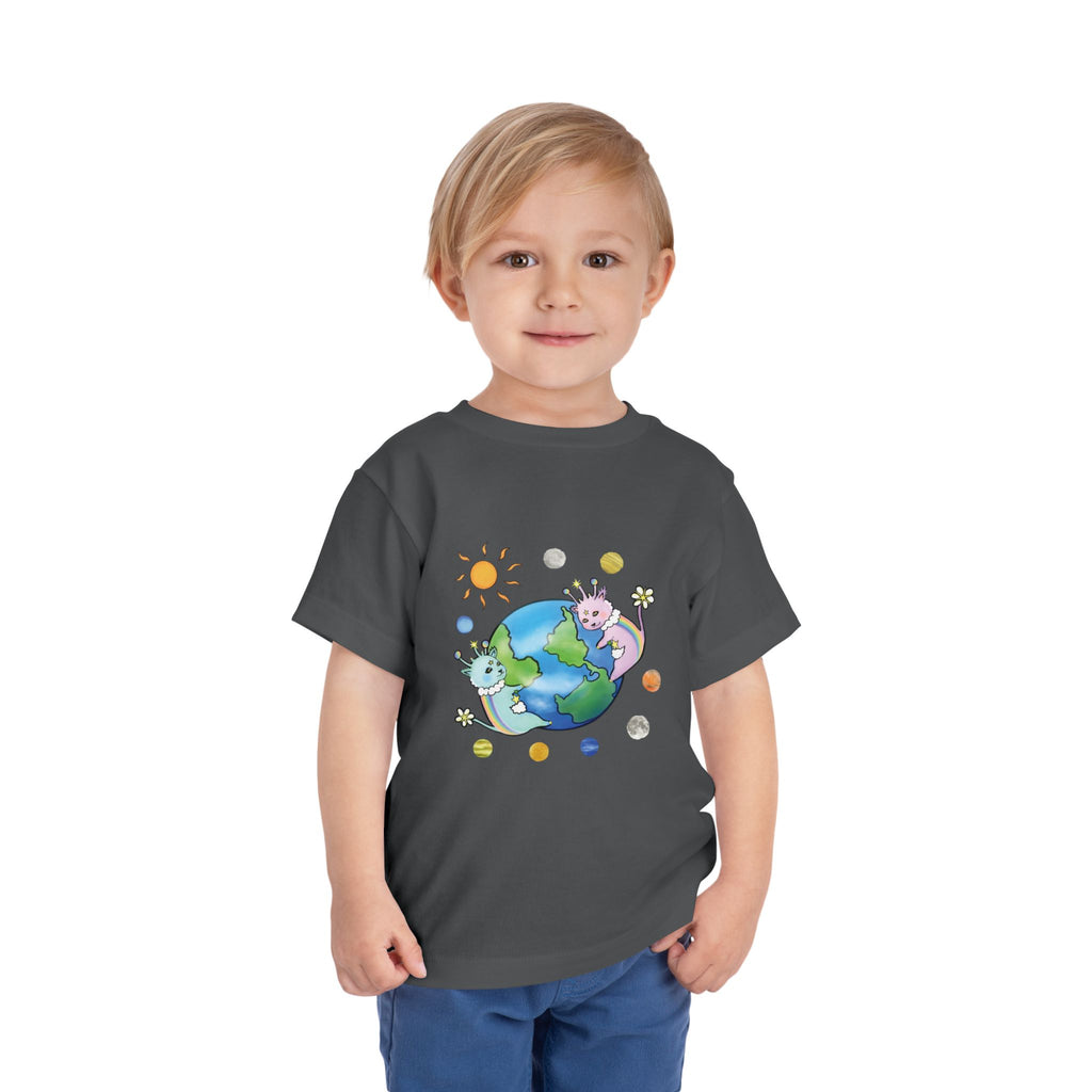 Moowy & Soowy Toddler T-Shirt – Cute Aliens Hugging Earth Kids Space Tee