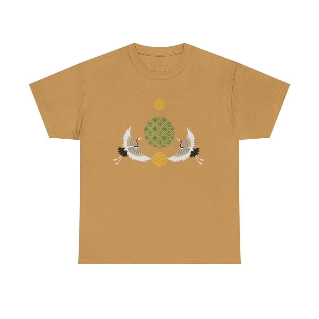Japanese Cranes Harmony T-Shirt | Two Cranes Minimalist Japanese Art Tee - | Unisex Heavy Cotton Tee