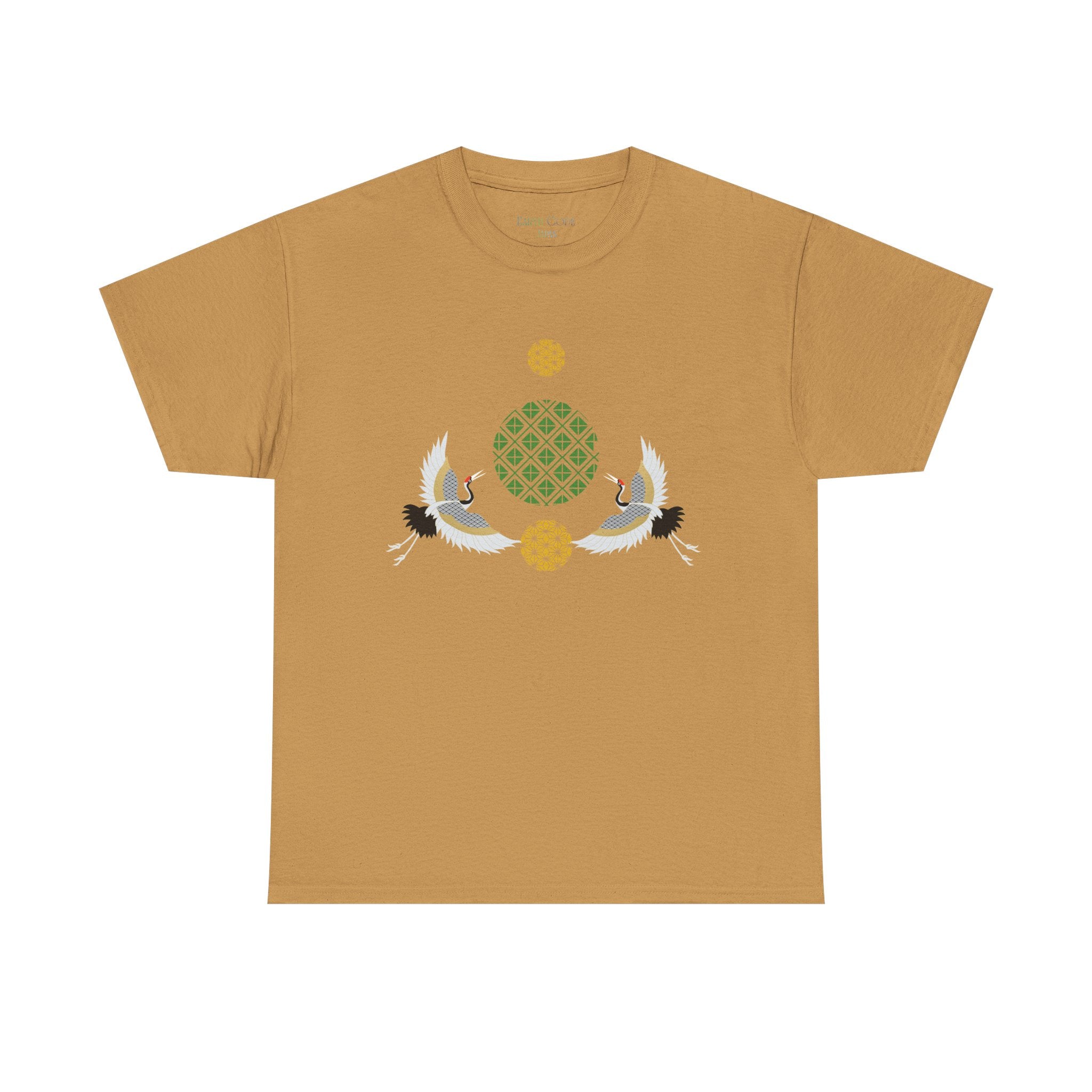 Japanese Cranes Harmony T-Shirt | Two Cranes Minimalist Japanese Art Tee - | Unisex Heavy Cotton Tee