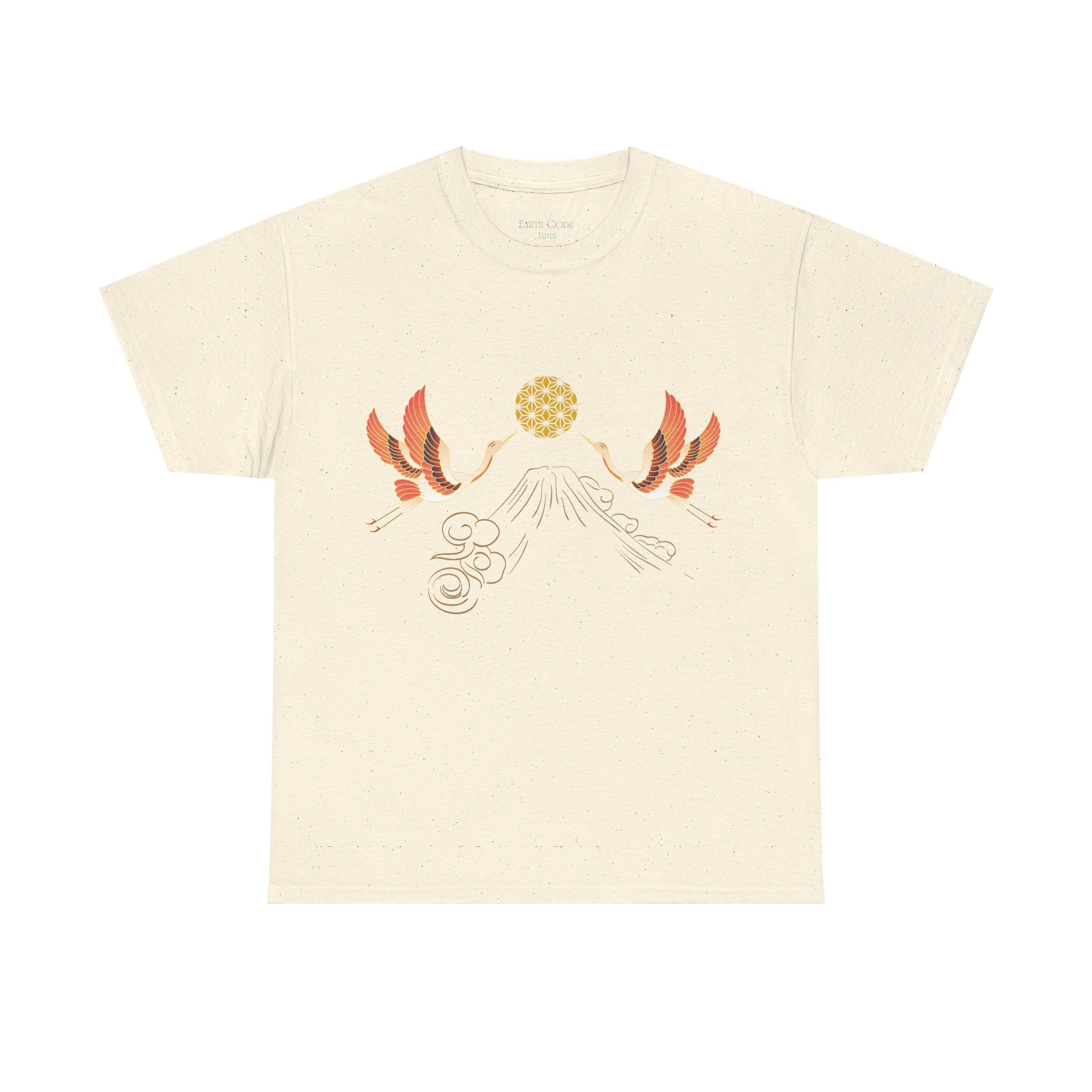 Japanese Cranes Harmony T-Shirt | Mount Fuji  - Sacred  Geometry - Two Cranes Minimalist Japanese Art Tee