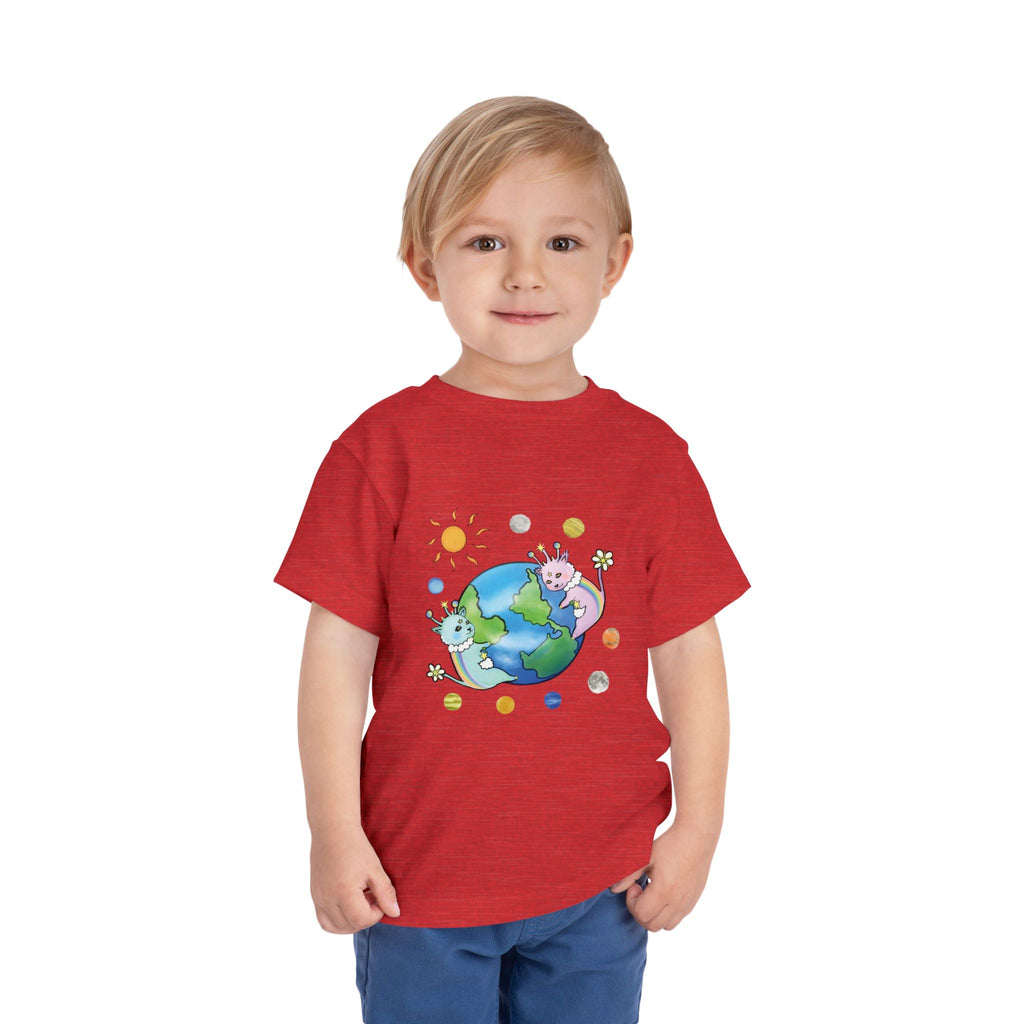 Moowy & Soowy Toddler T-Shirt – Cute Aliens Hugging Earth Kids Space Tee