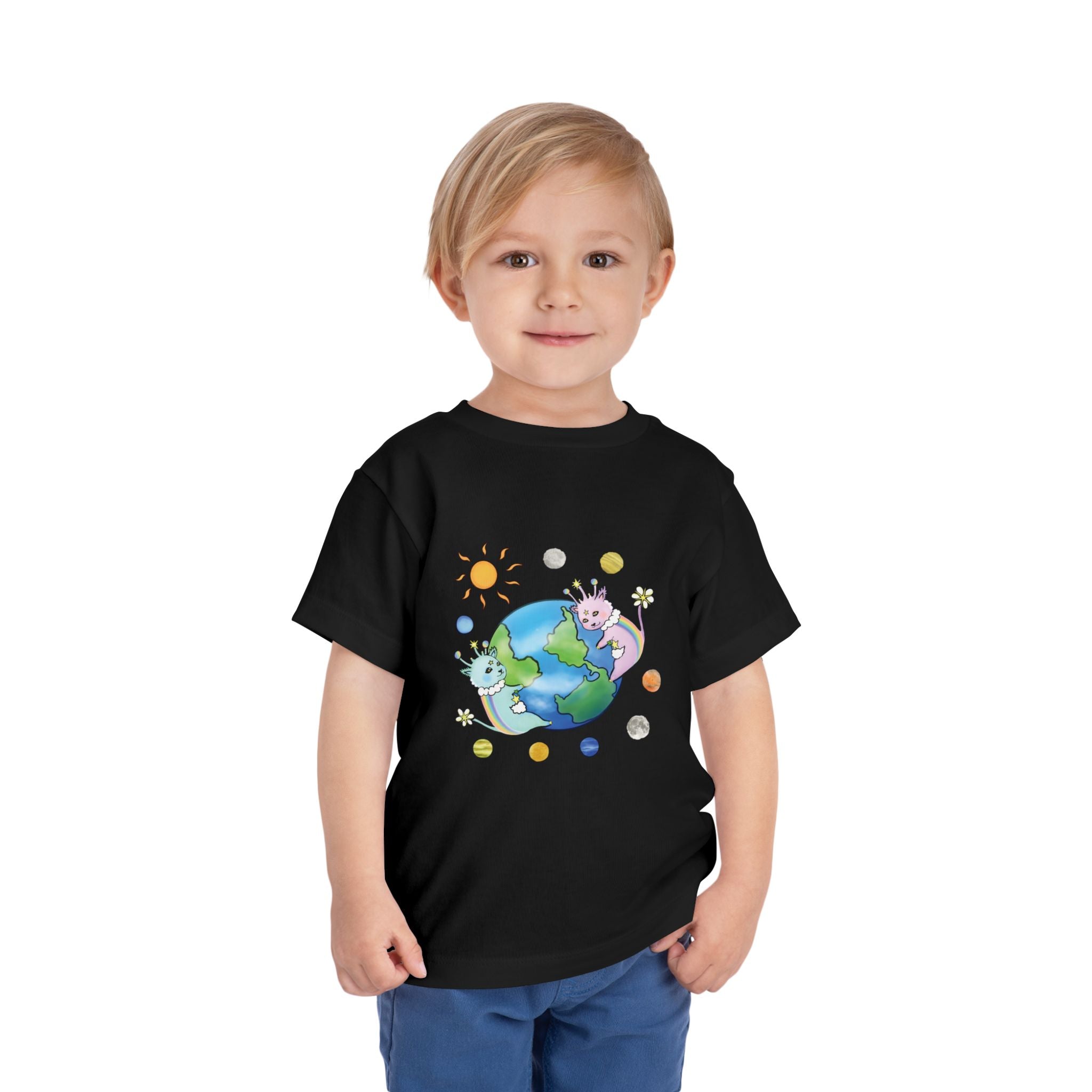 Moowy & Soowy Toddler T-Shirt – Cute Aliens Hugging Earth Kids Space Tee
