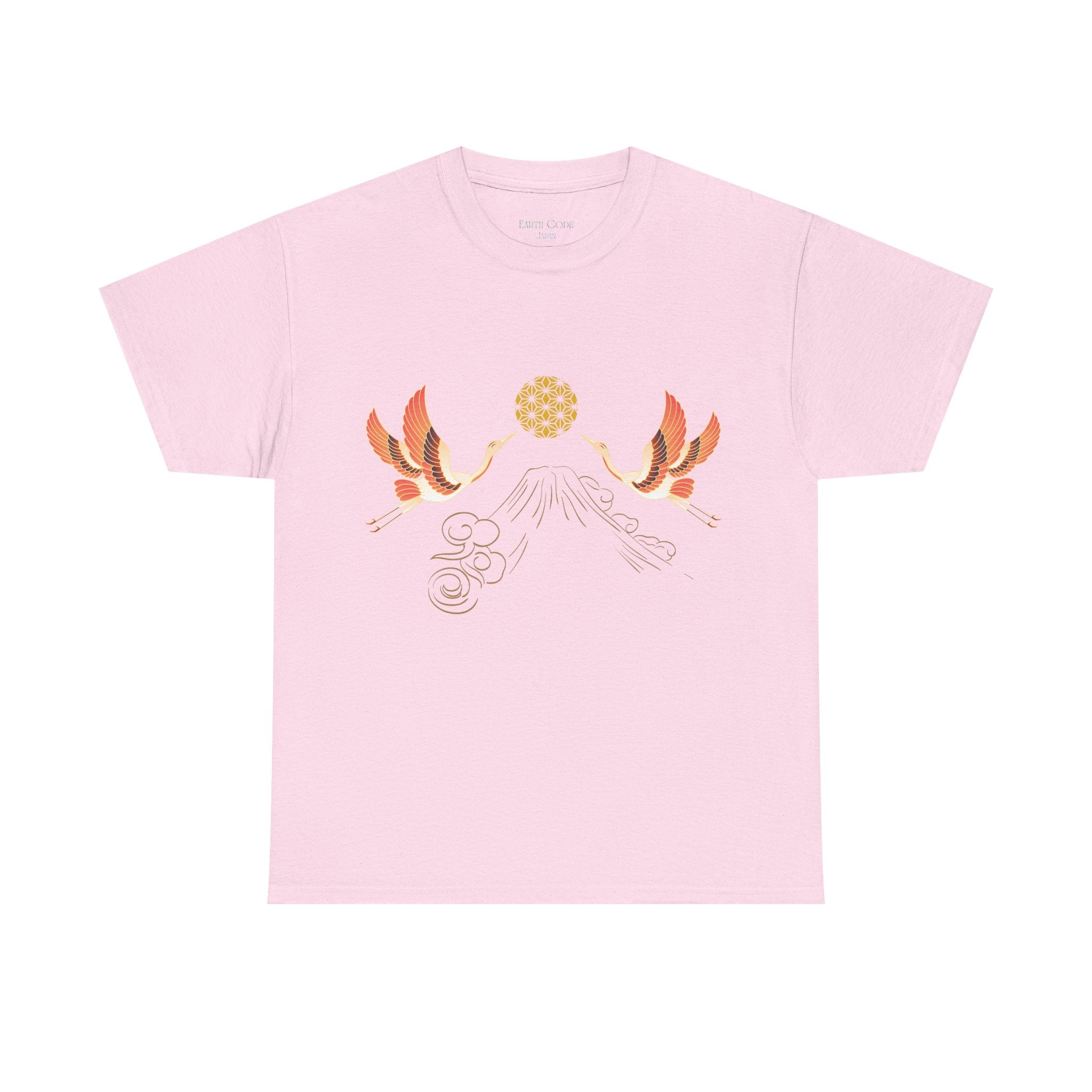 Japanese Cranes Harmony T-Shirt | Mount Fuji  - Sacred  Geometry - Two Cranes Minimalist Japanese Art Tee