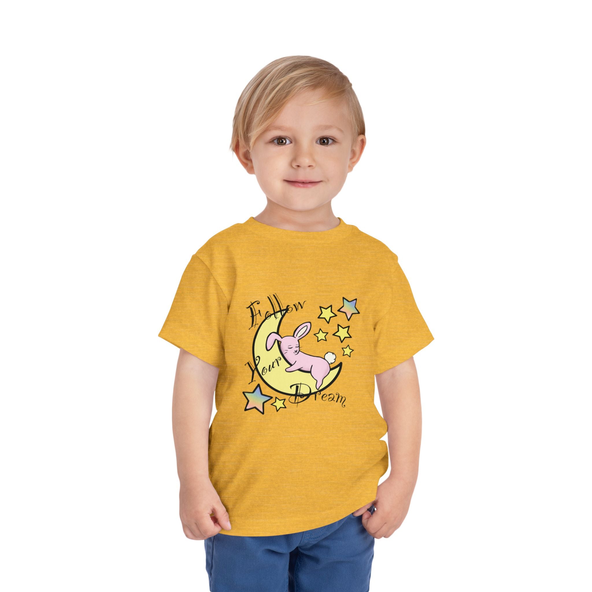 Sleeping Bunny on Moon toddler tee | pastel stars, I’ll Brew Dream design