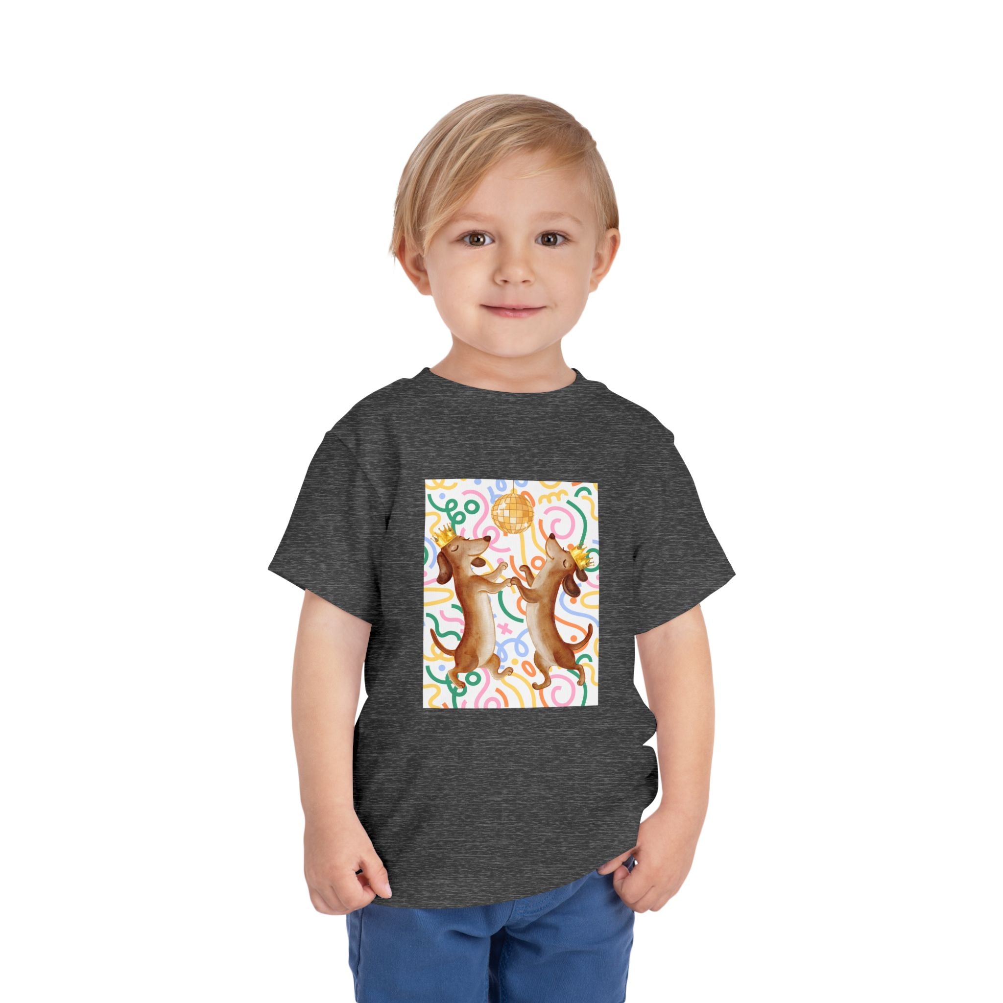Two Dancing Dachshunds with Crowns T-Shirt | Pop Art Disco Kids Tee