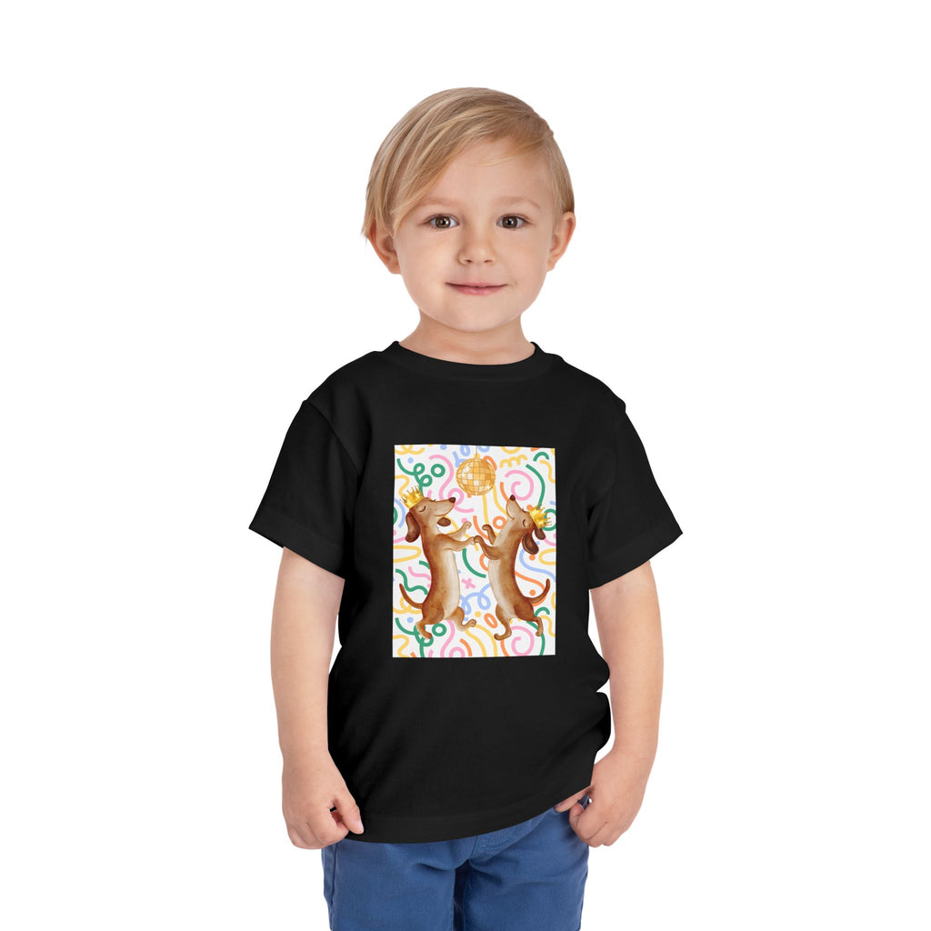 Two Dancing Dachshunds with Crowns T-Shirt | Pop Art Disco Kids Tee